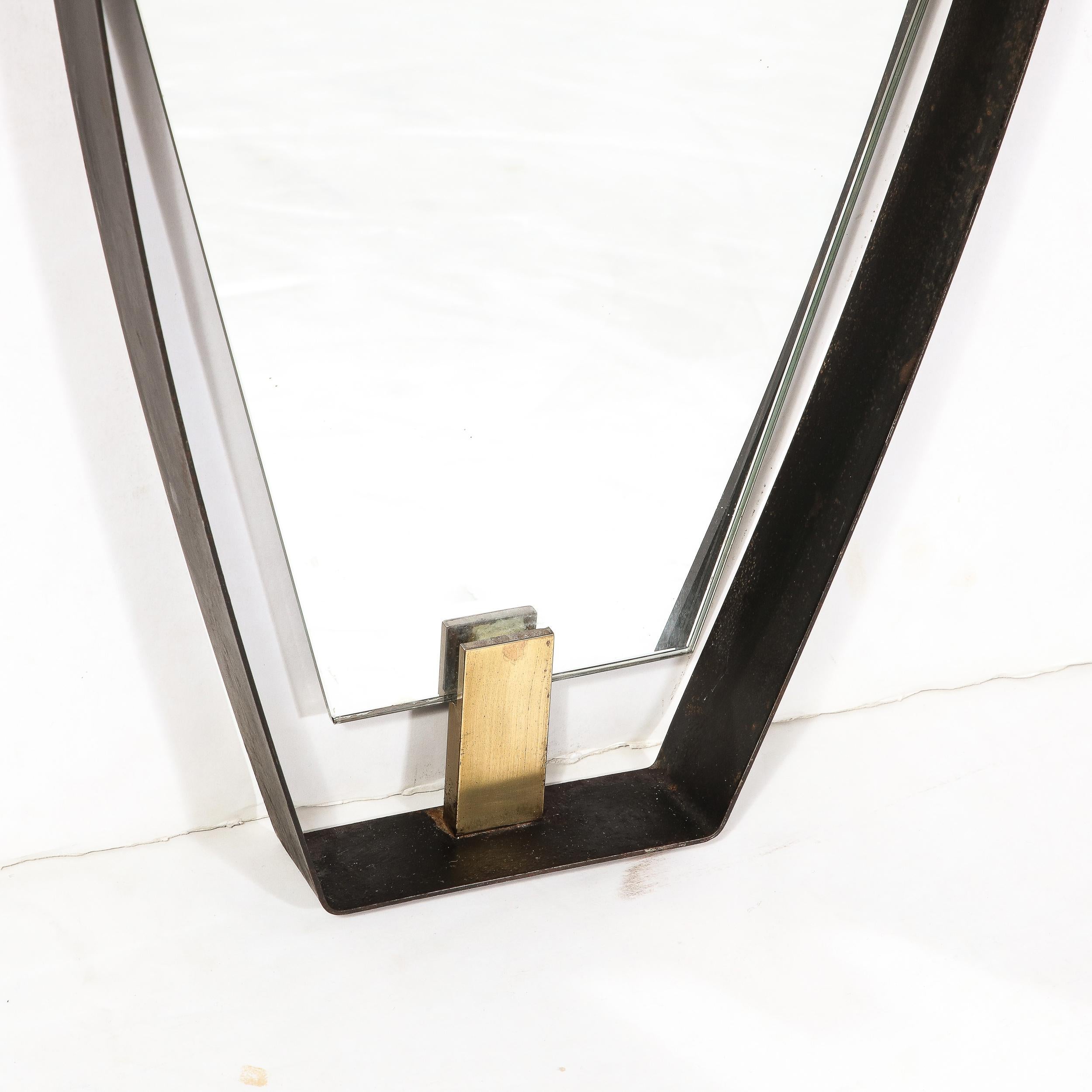 Mid-Century Modernist Black Enameled Bronze Frame & Brushed Brass Mirror For Sale 3
