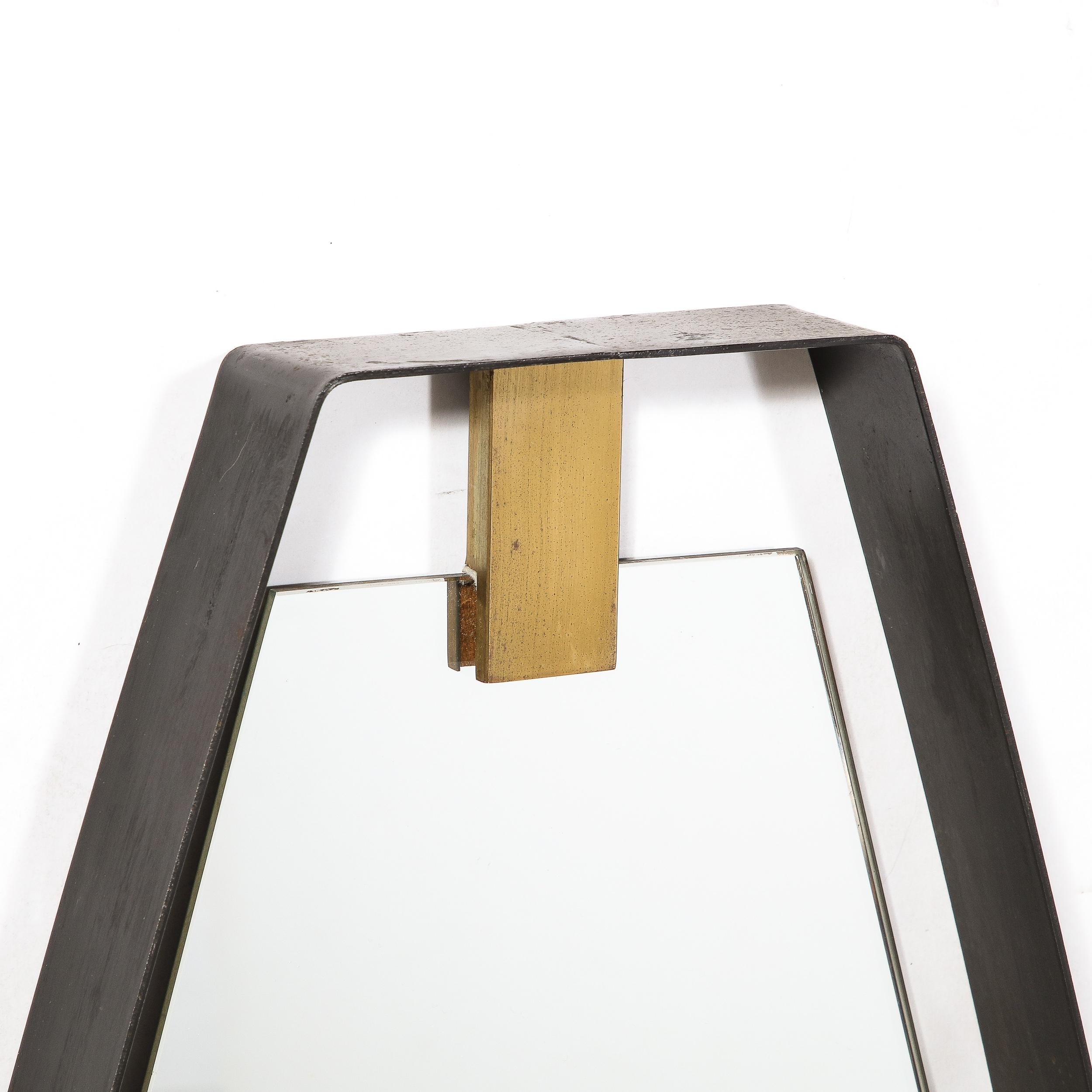 Mid-Century Modernist Black Enameled Bronze Frame & Brushed Brass Mirror For Sale 4
