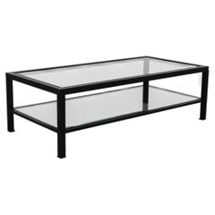 Mid-Century Modernist Black Enameled Metal Two-Tier Glass Coffee Table