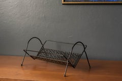 Mid Century Modernist Black Metal Magazine Rack LP Record Holder