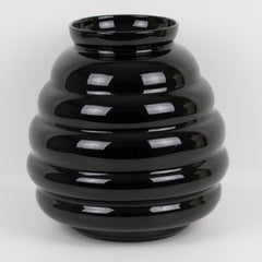 Mid-Century Modernist Black Opaline Glass Vase, Belgium circa 1950