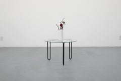 Mid-Century Modernist Black Triangle Wire Frame Side Table with Round Glass Top