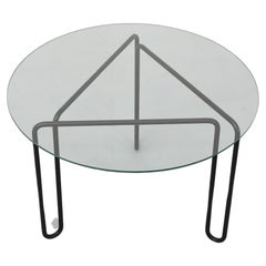 Mid-Century Modernist Black Triangle Wire Frame Side Table with Round Glass Top
