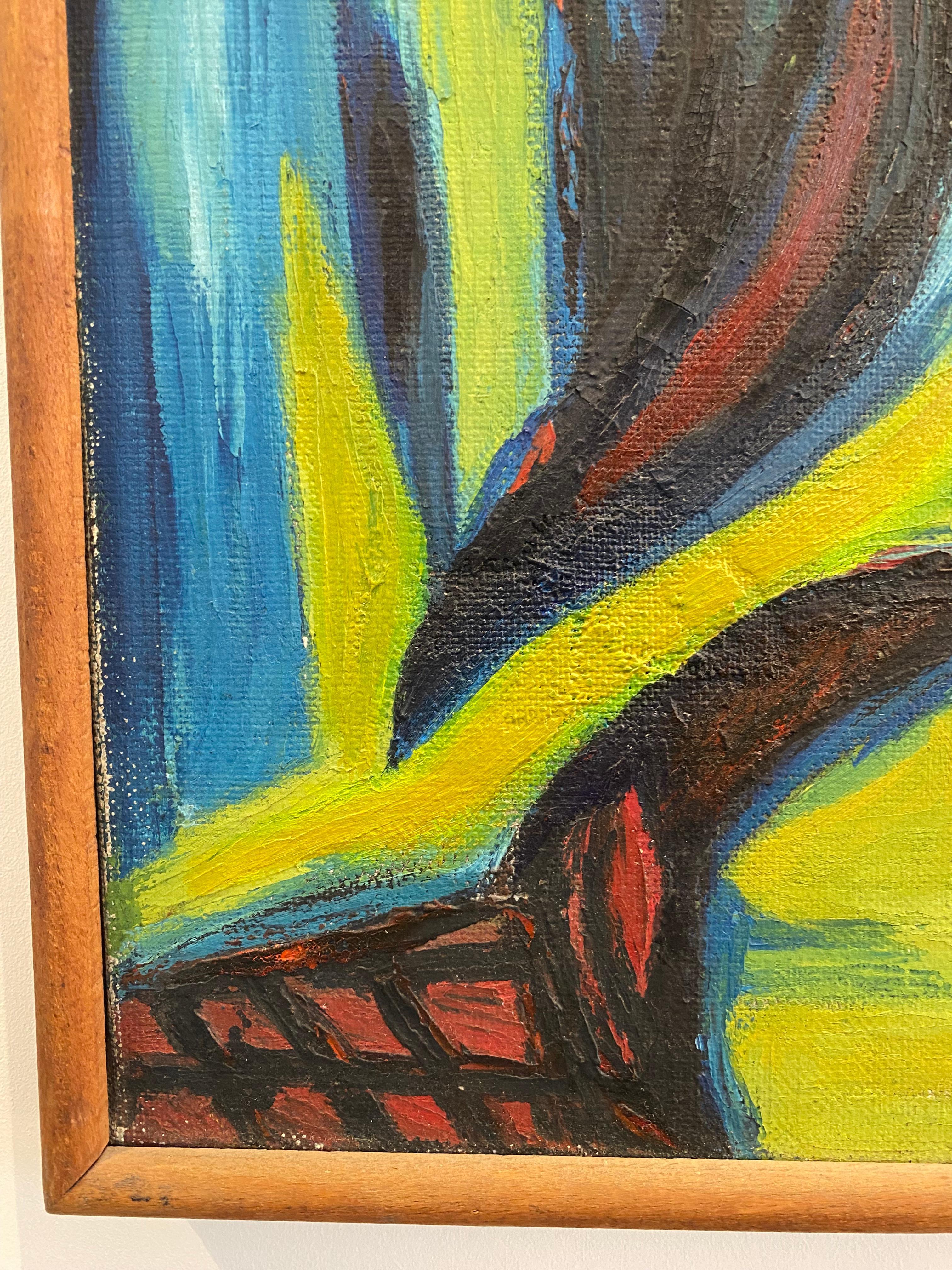 Mid-century Modernist Blue Red Women Singing by Puzant Godjamanian circa 1958 For Sale 12
