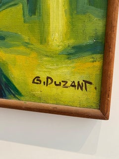 Mid-century Modernist Blue Red Women Singing by Puzant Godjamanian circa 1958