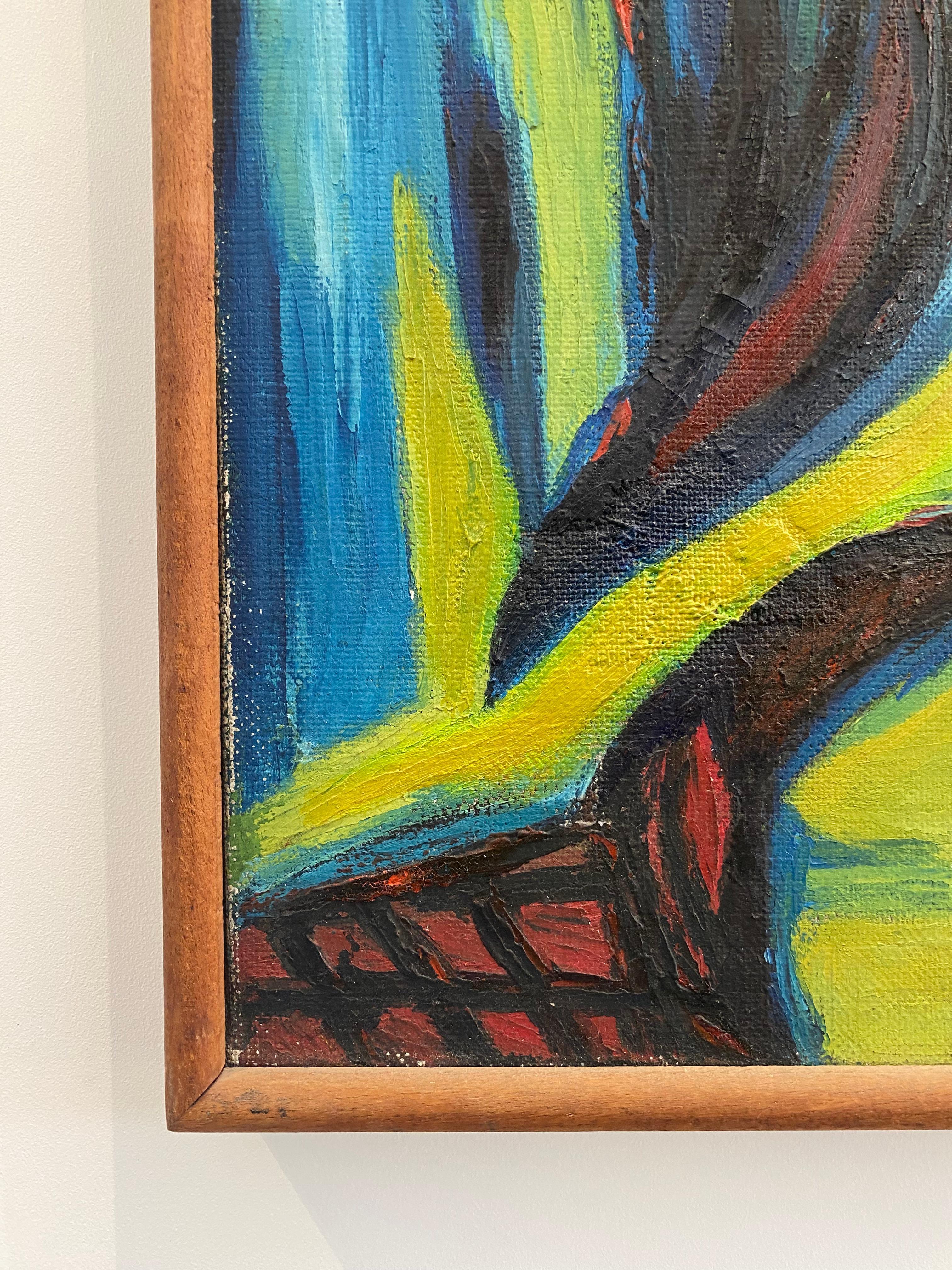 Mid-century Modernist Blue Red Women Singing by Puzant Godjamanian circa 1958 In Good Condition For Sale In Melbourne, AU