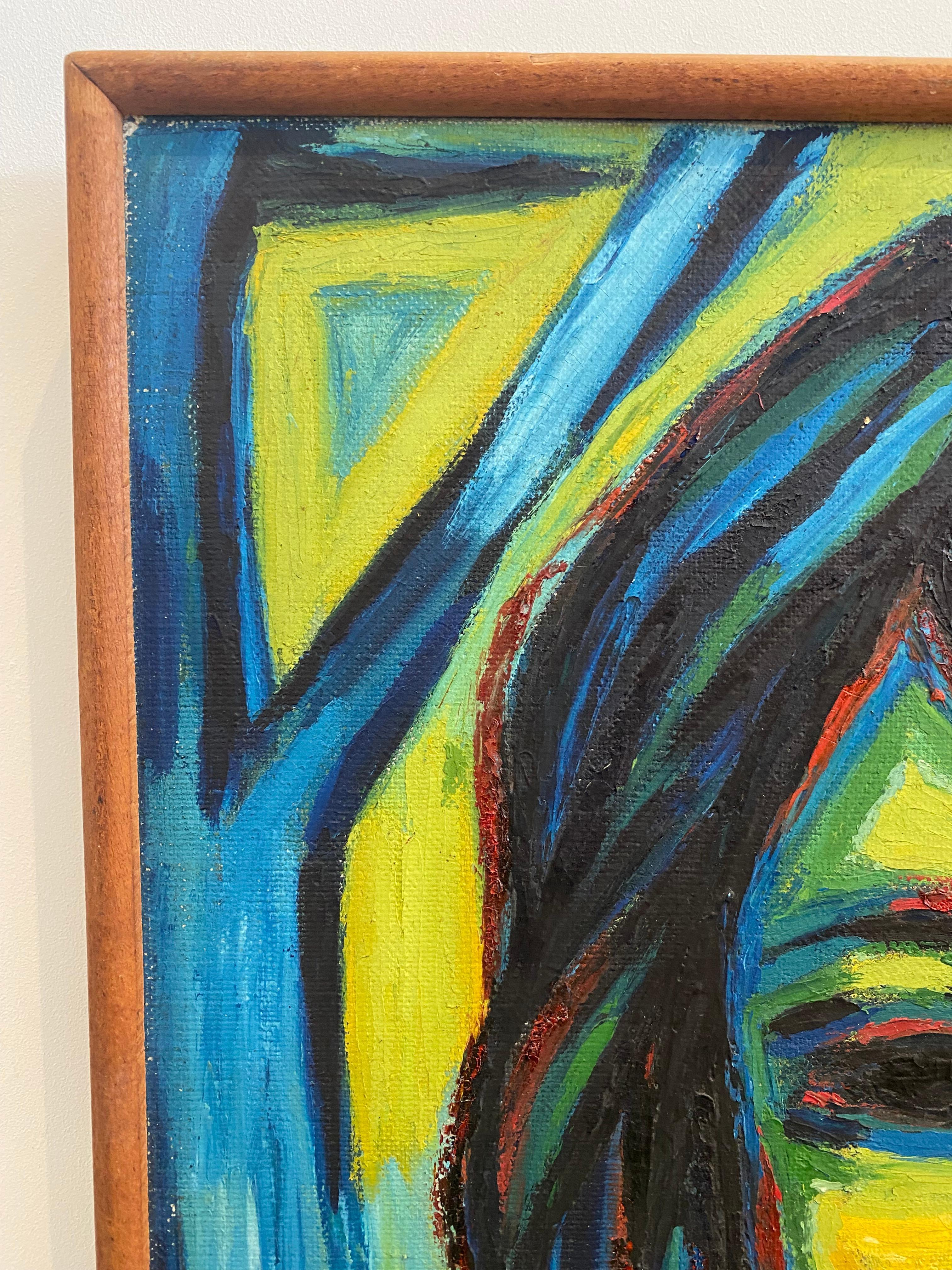 Mid-20th Century Mid-century Modernist Blue Red Women Singing by Puzant Godjamanian circa 1958 For Sale