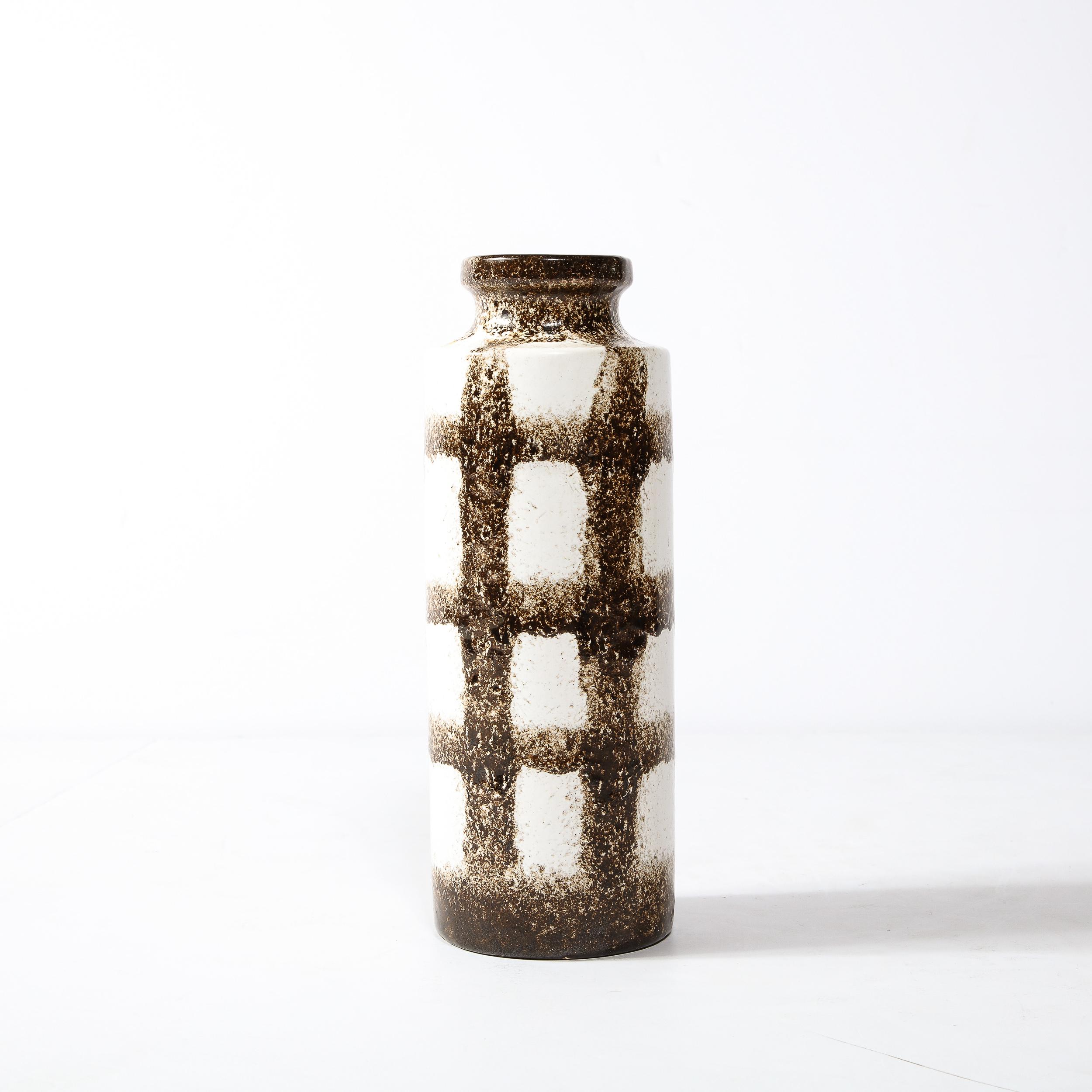 Mid-Century Modernist Bone White & Burnt Umber Gridded Hand-Glaze Ceramic Vase  For Sale 5