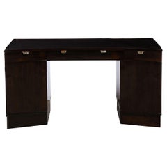 Mid-Century Modernist Bow Front Desk in Ebonized Walnut with Nickel Pulls