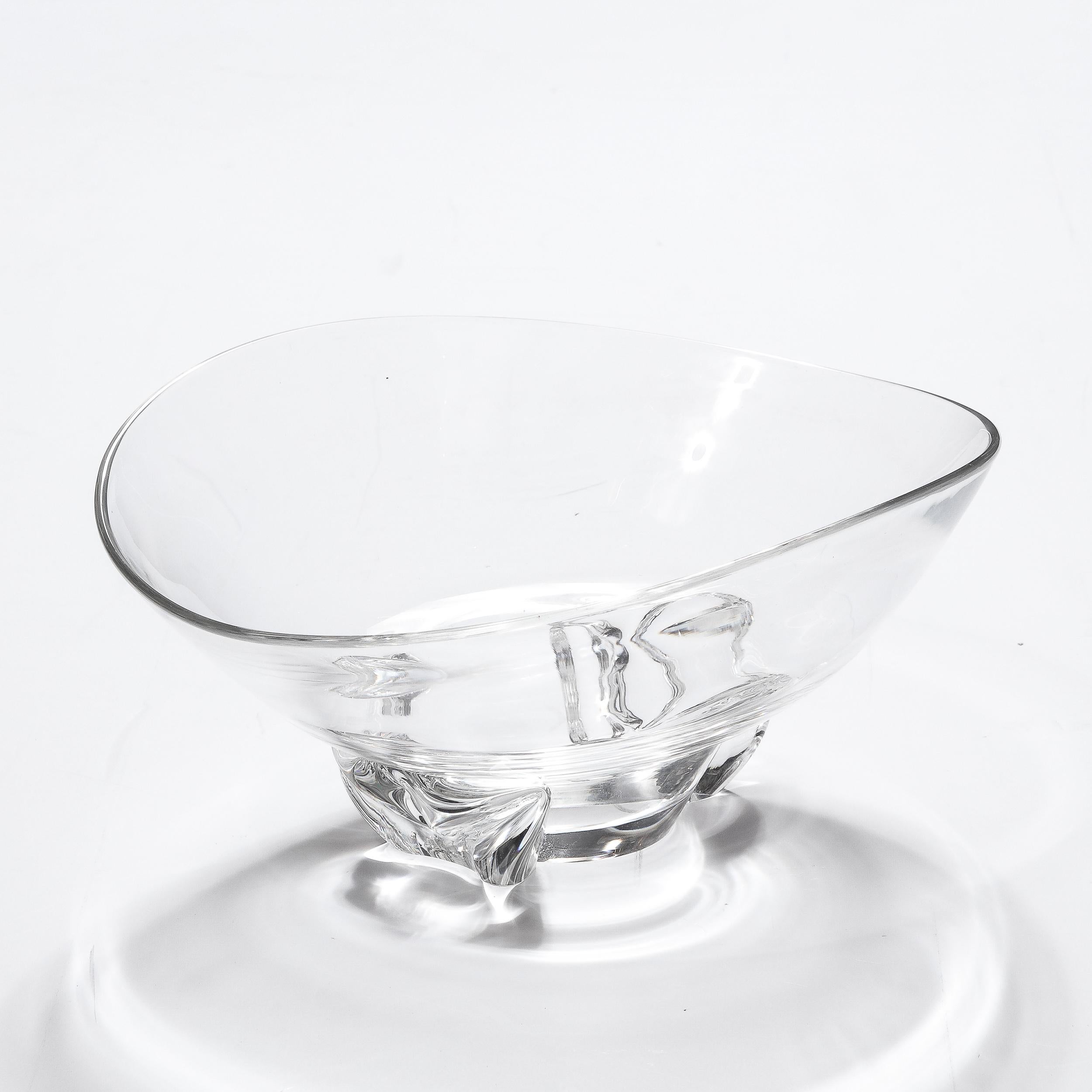 Blown Glass Mid-Century Modernist Bowl W/ Organic Sculptural Base Signed Steuben  For Sale