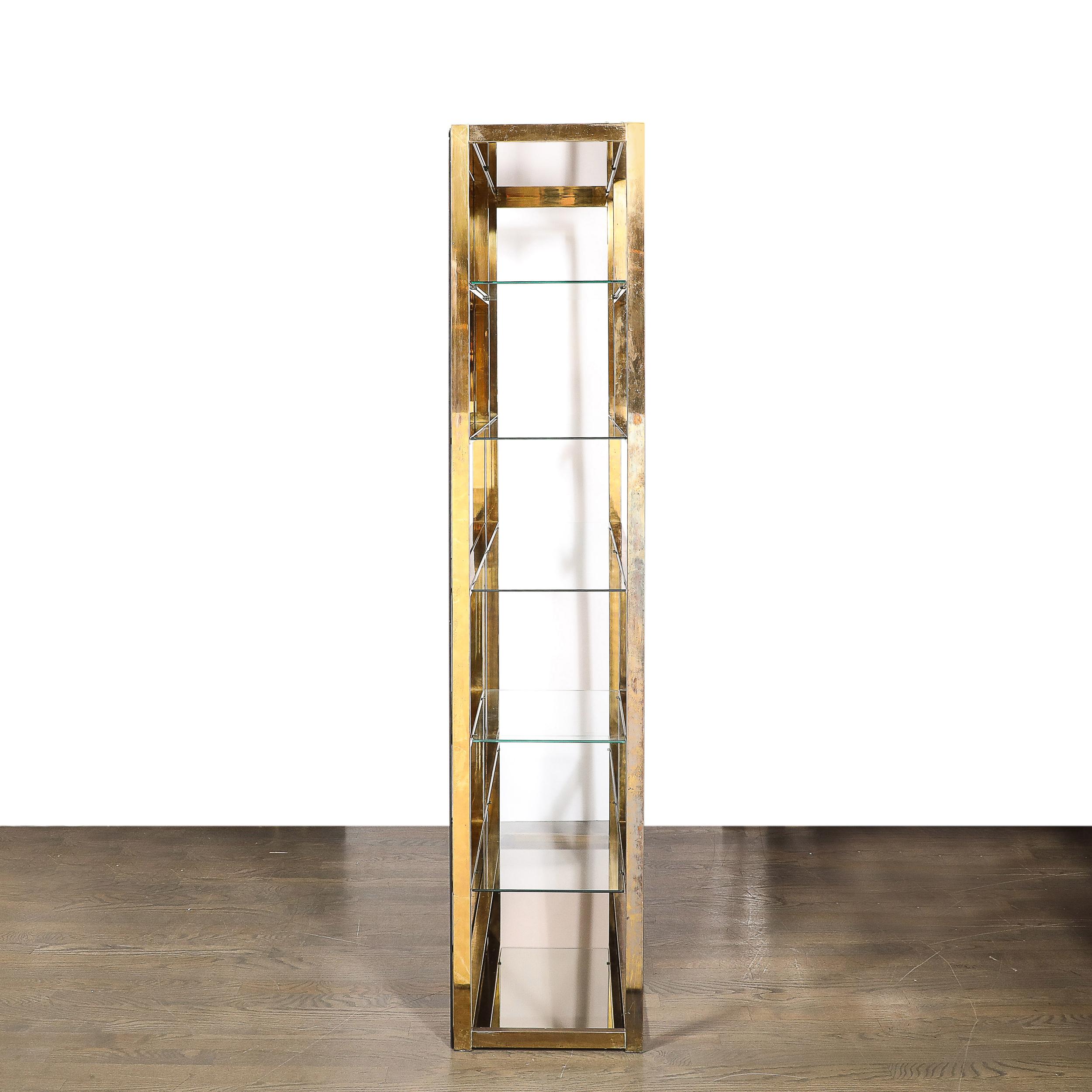 Mid-Century Modernist Brass, Glass and Bronzed Mirror Étagère by Milo Baughman For Sale 7