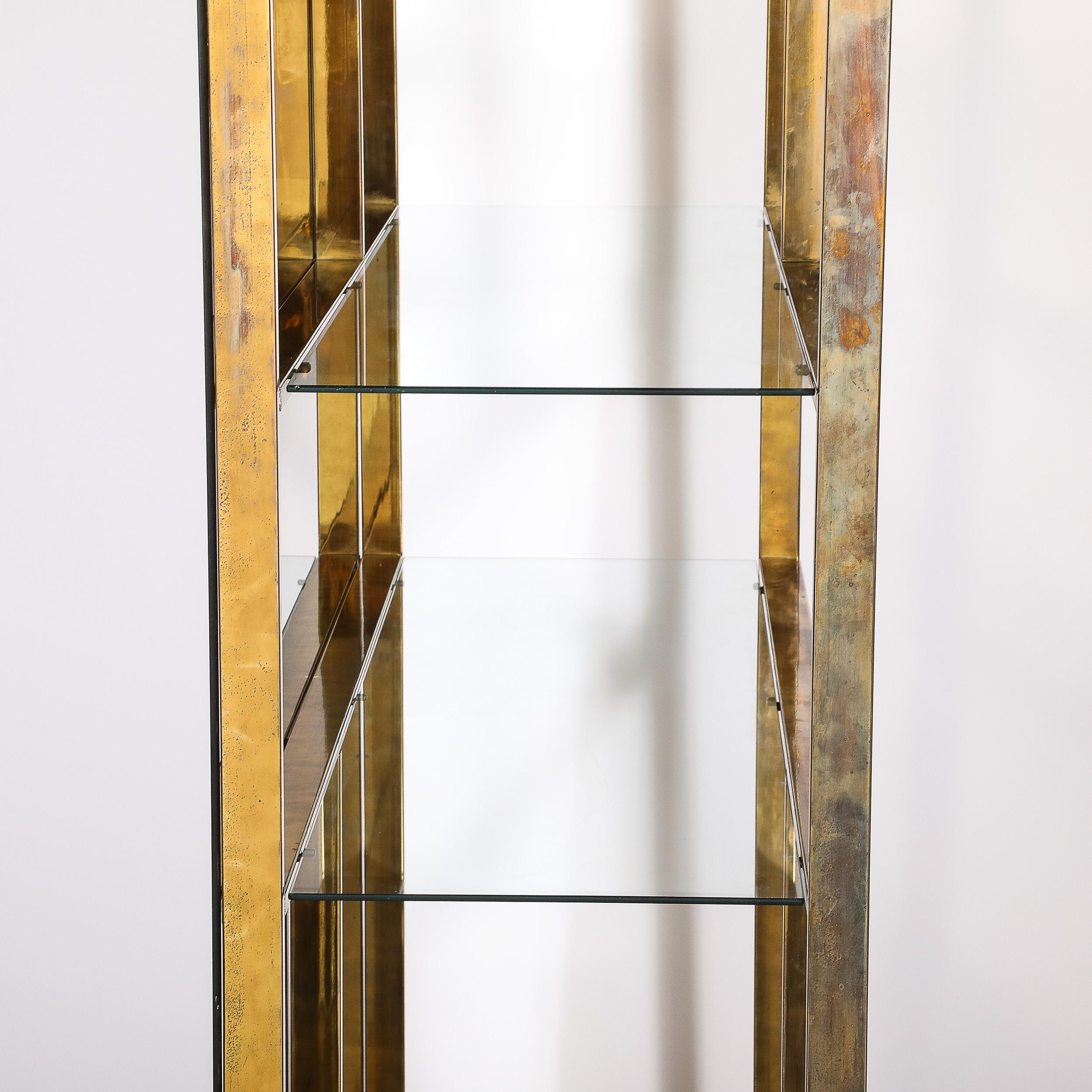Mid-Century Modernist Brass, Glass and Bronzed Mirror Étagère by Milo Baughman For Sale 8
