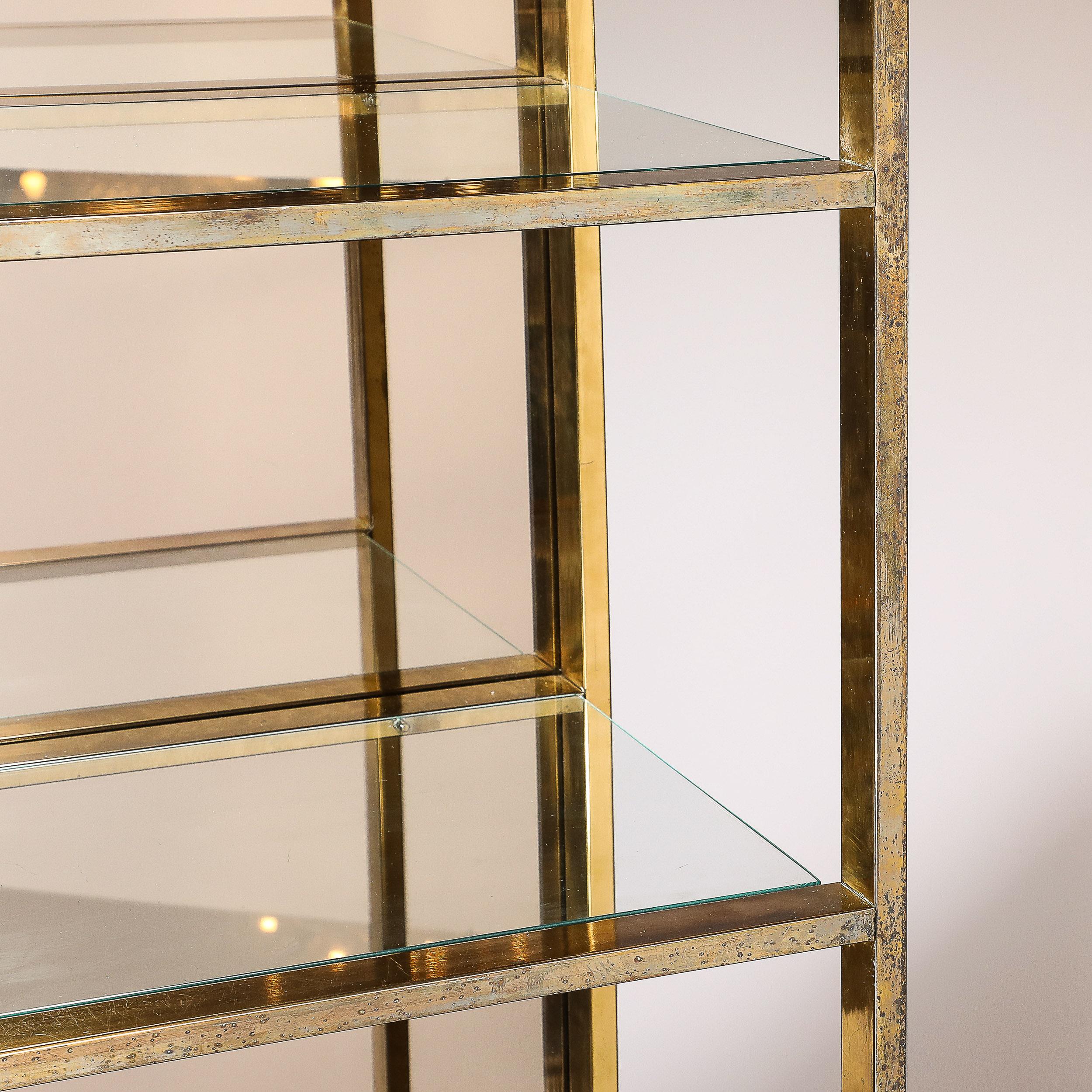 American Mid-Century Modernist Brass, Glass and Bronzed Mirror Étagère by Milo Baughman For Sale