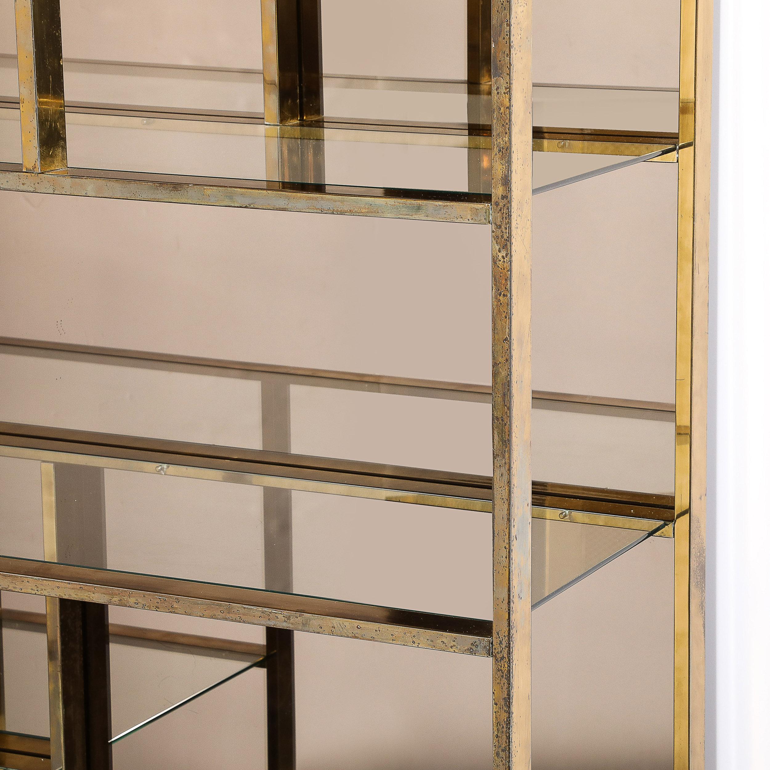 Late 20th Century Mid-Century Modernist Brass, Glass and Bronzed Mirror Étagère by Milo Baughman For Sale