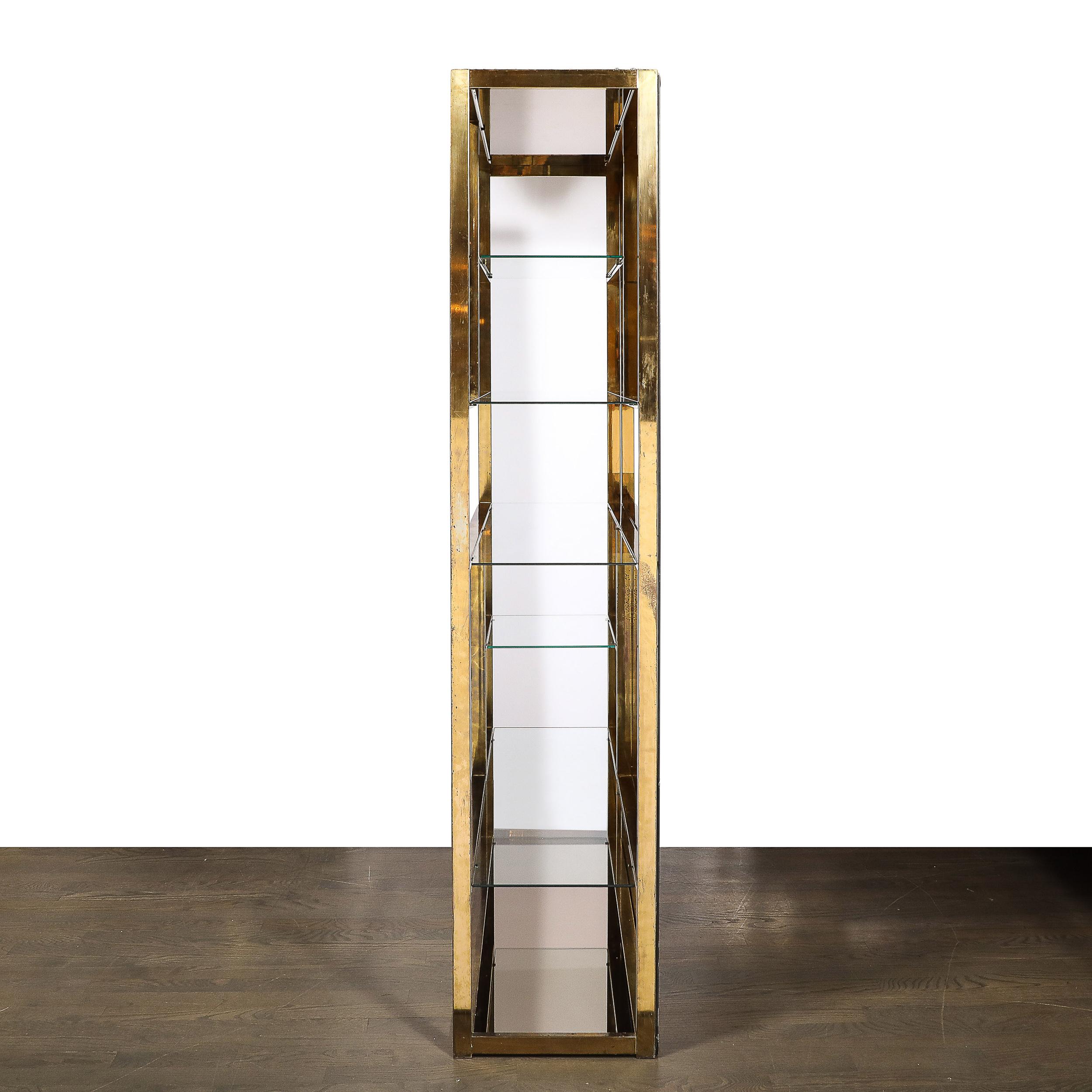 Étagère modernista di metà secolo in ottone, vetro e specchio bronzato di Milo Baughman in vendita 2