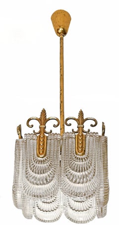 Modernistische Mid-Century-Leuchte aus Messing und Glas, Kronleuchter von Kaiser Leuchten