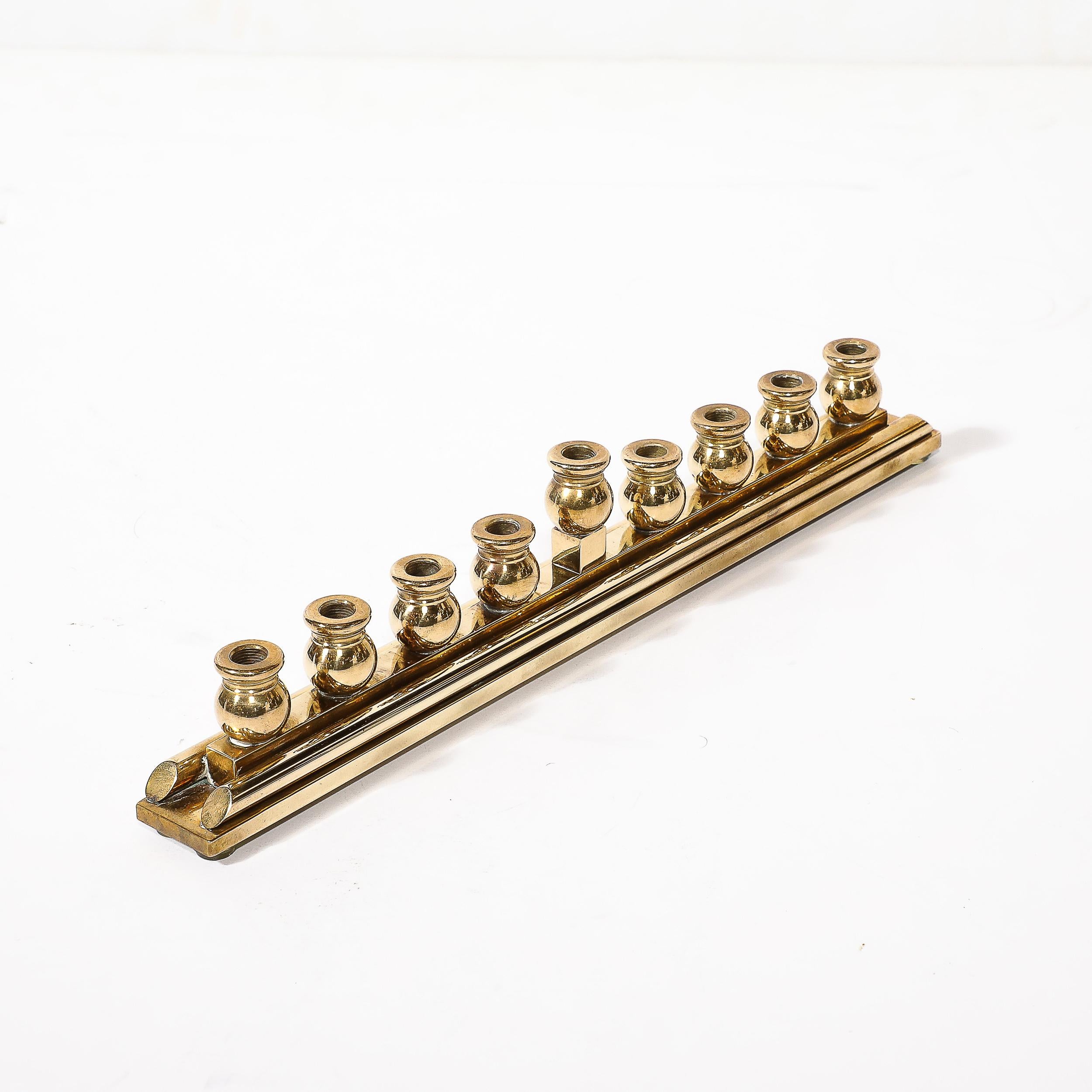 Mid-Century Modernist Brass Menorah signed Morningstar Metalworks For Sale 6