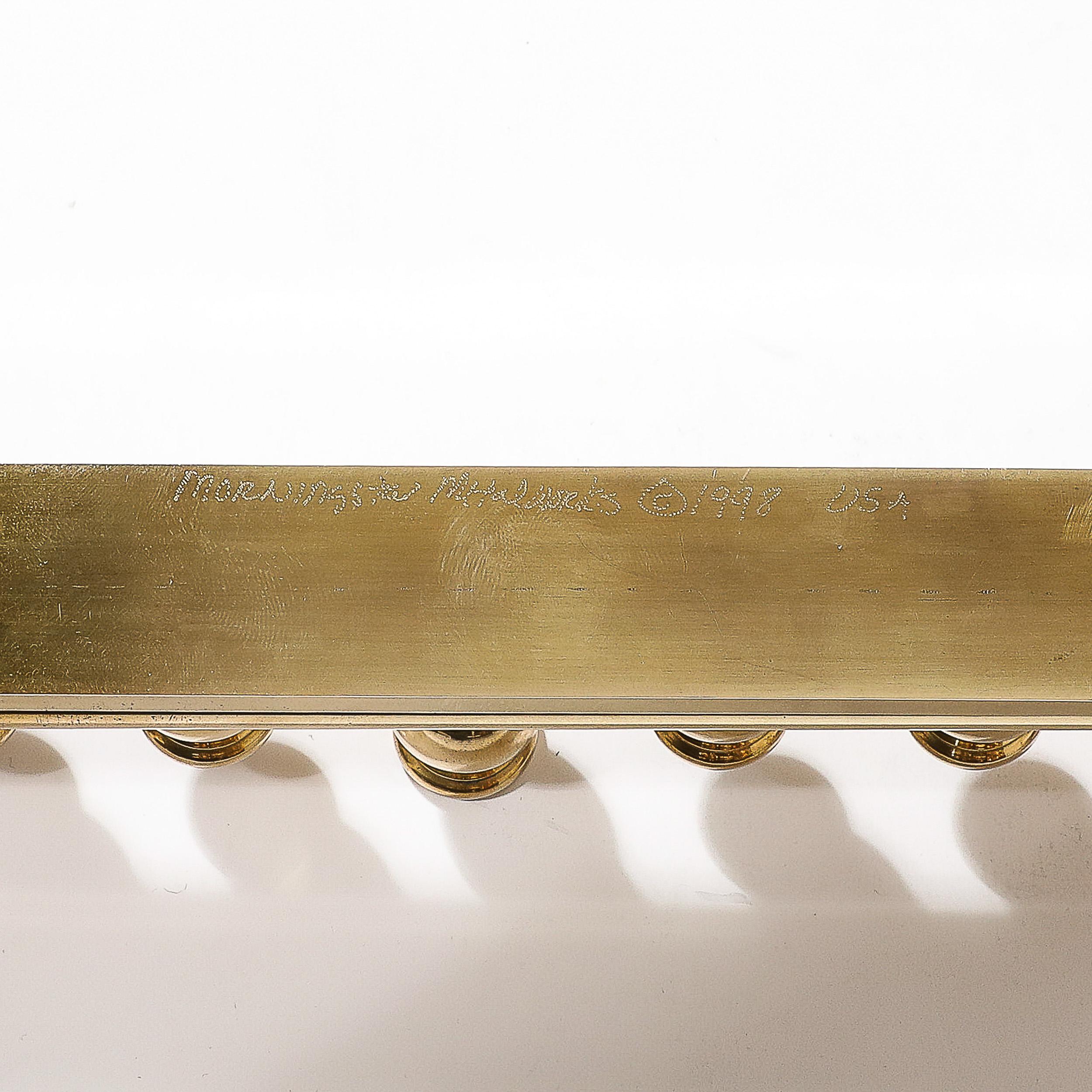 Mid-Century Modernist Brass Menorah signed Morningstar Metalworks For Sale 8