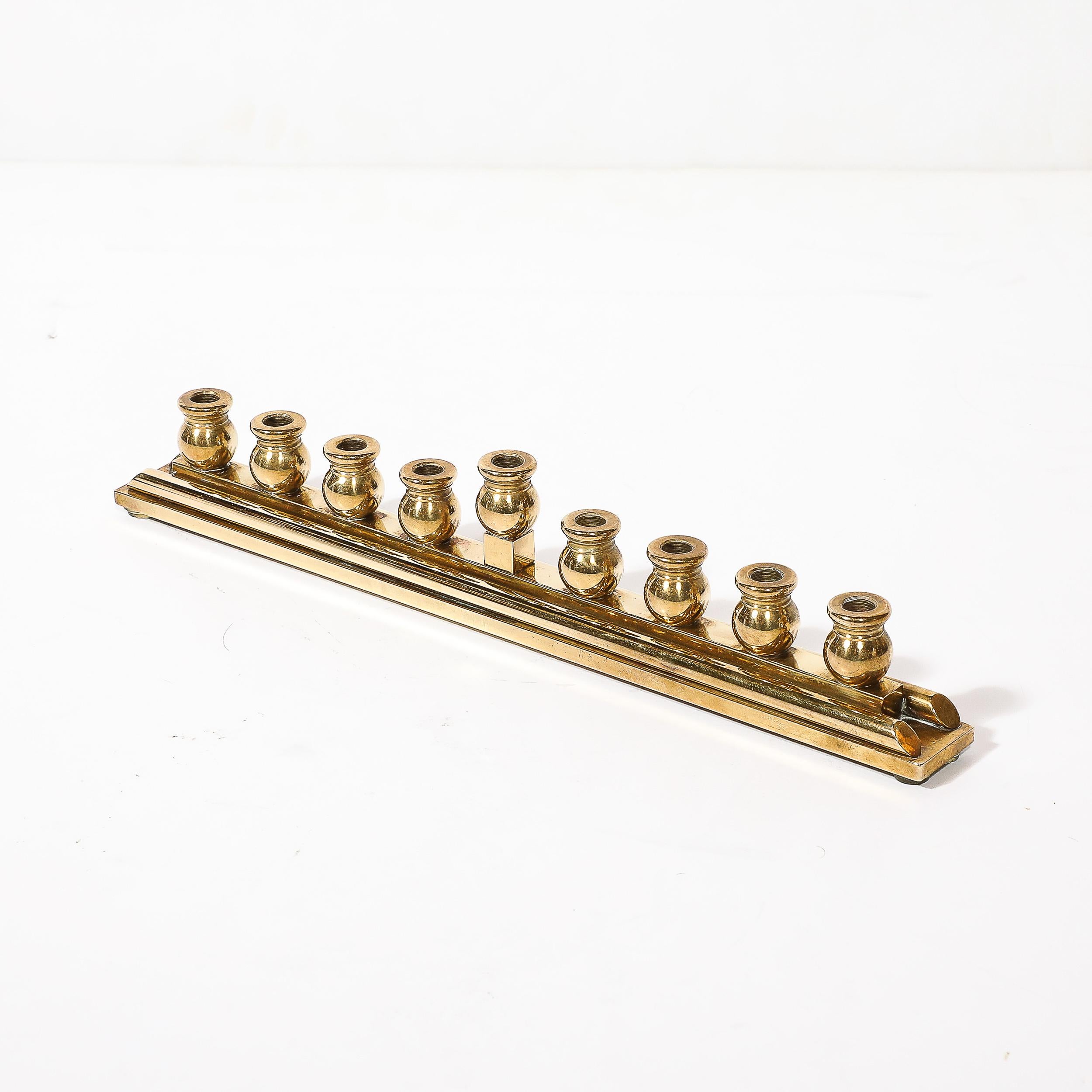 American Mid-Century Modernist Brass Menorah signed Morningstar Metalworks For Sale