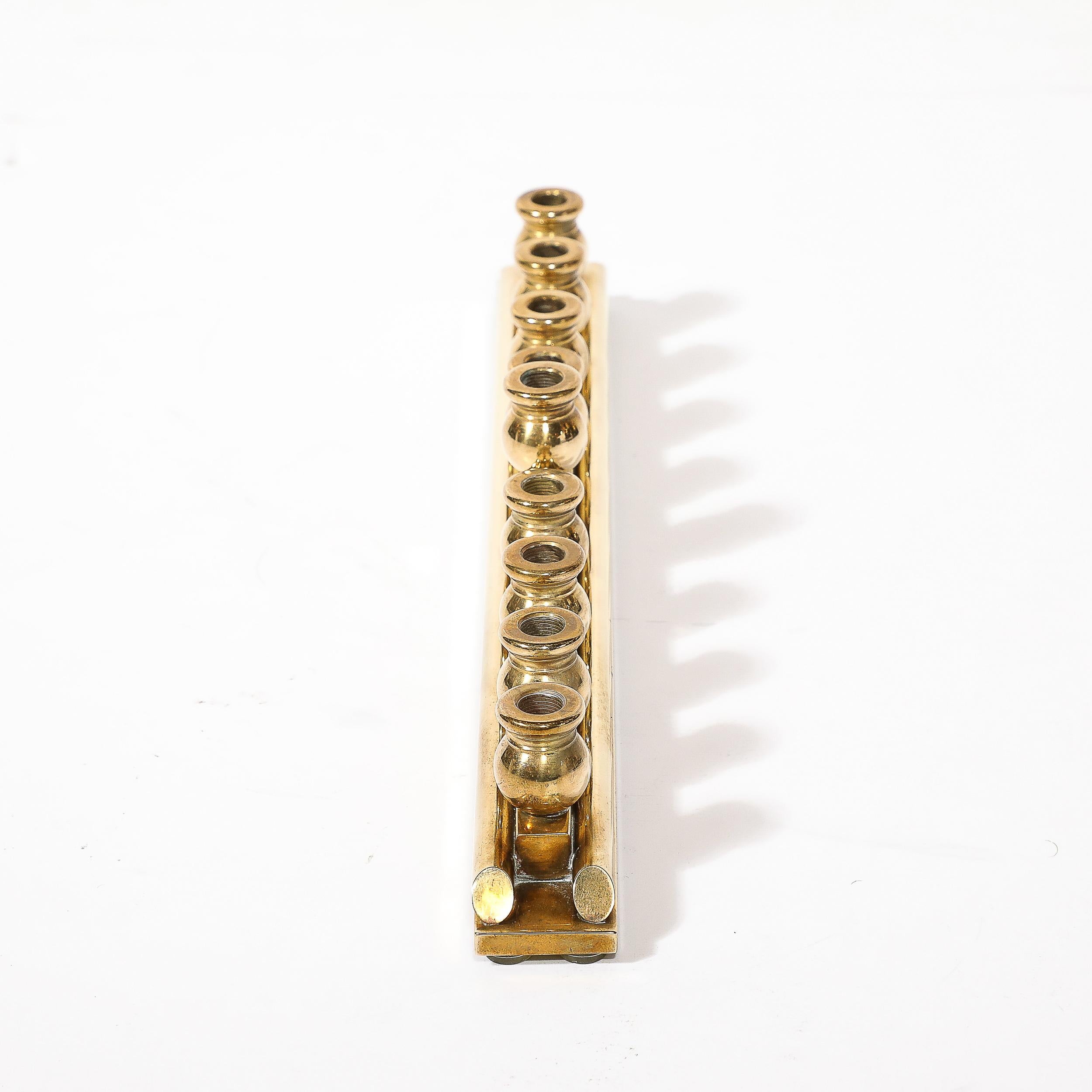 Mid-Century Modernist Brass Menorah signed Morningstar Metalworks In Excellent Condition For Sale In New York, NY