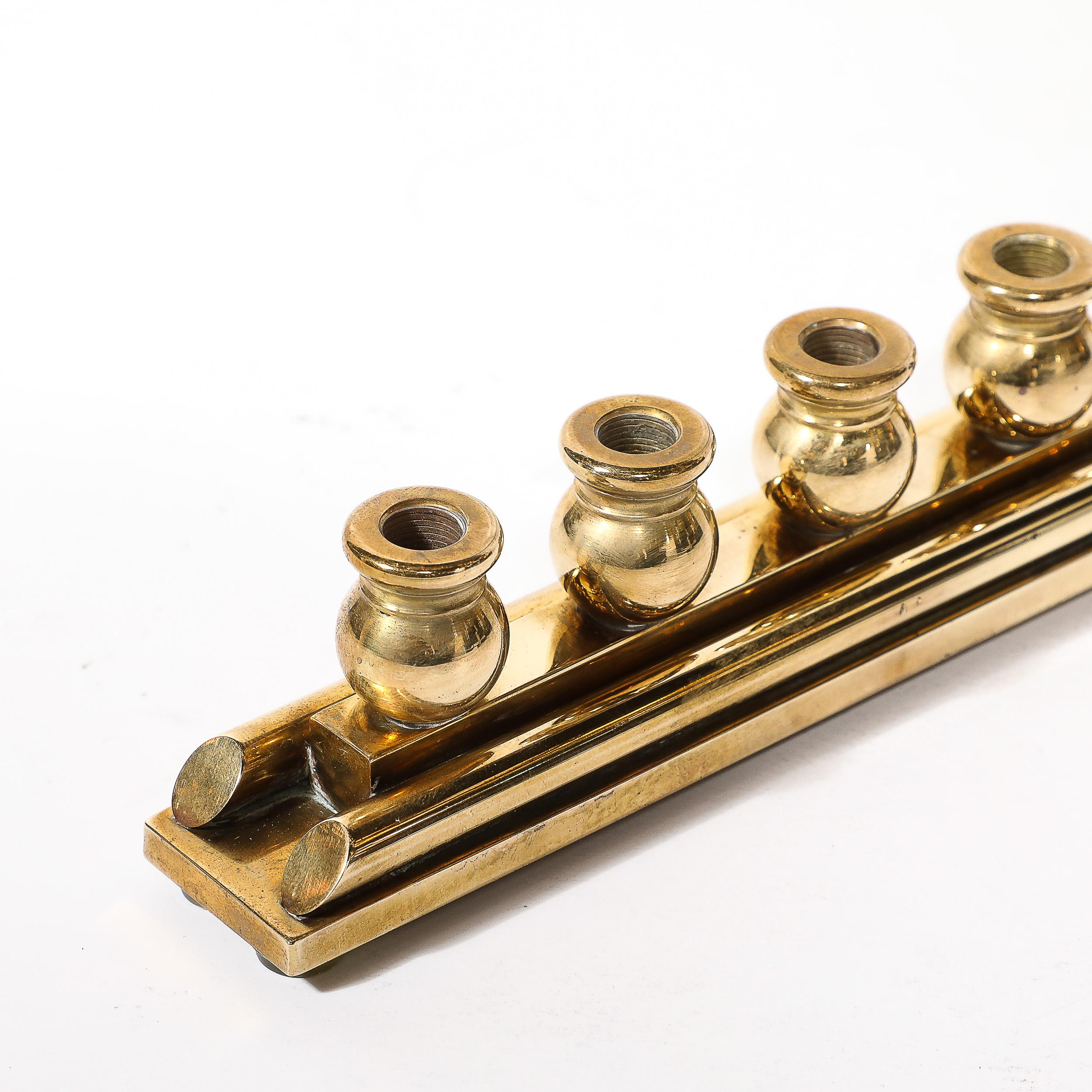 Late 20th Century Mid-Century Modernist Brass Menorah signed Morningstar Metalworks For Sale