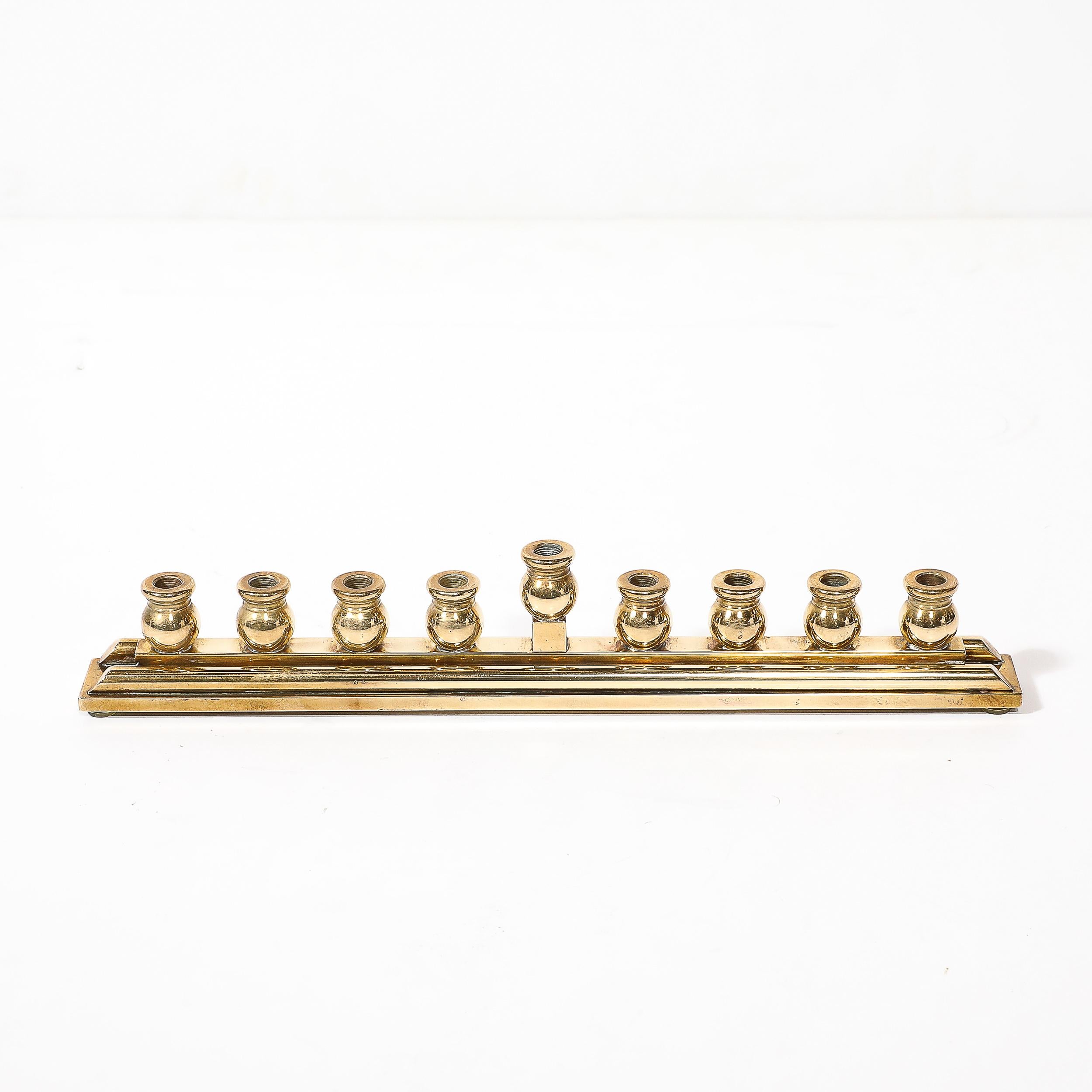 Mid-Century Modernist Brass Menorah signed Morningstar Metalworks For Sale 1