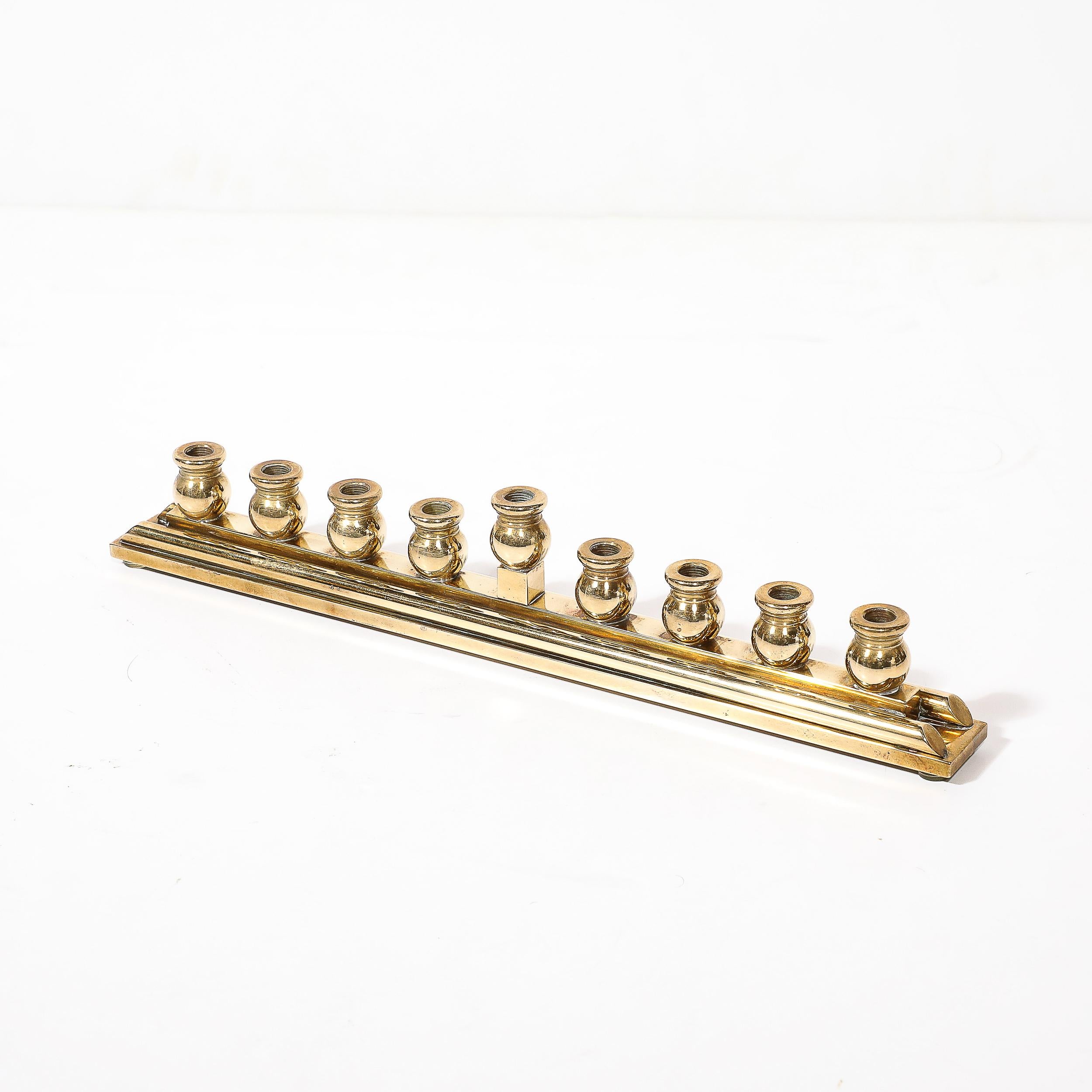 Mid-Century Modernist Brass Menorah signed Morningstar Metalworks For Sale 3