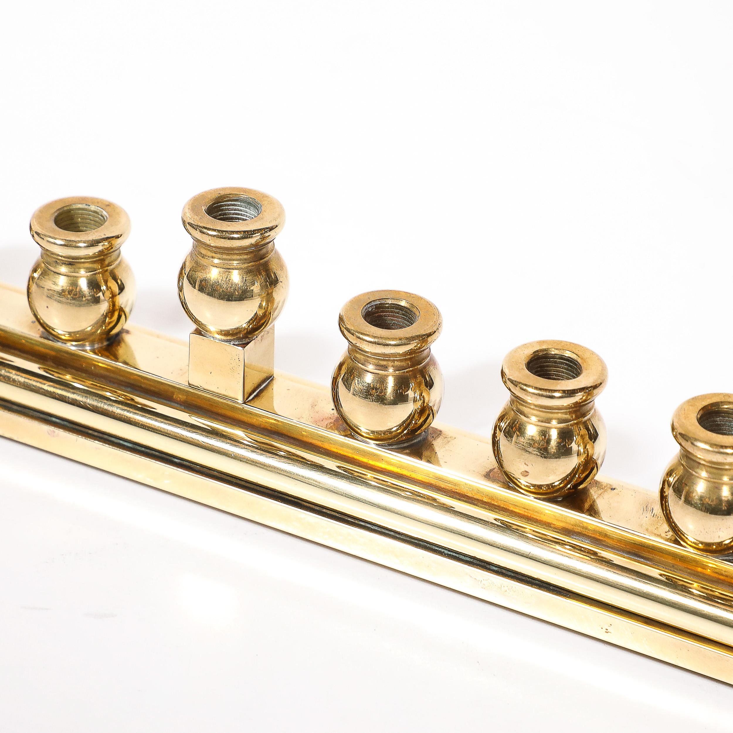 Mid-Century Modernist Brass Menorah signed Morningstar Metalworks For Sale 4
