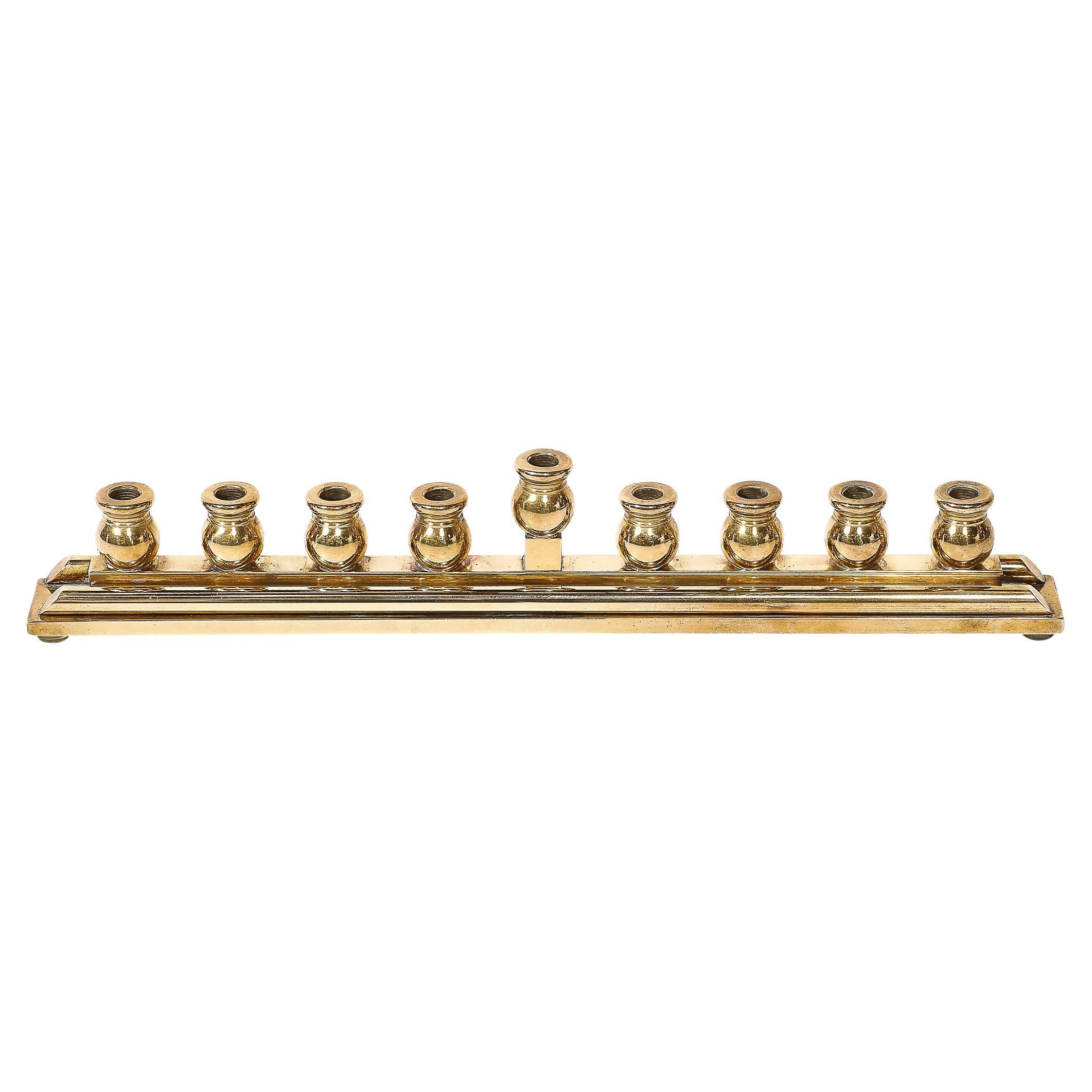 Mid-Century Modernist Brass Menorah signed Morningstar Metalworks