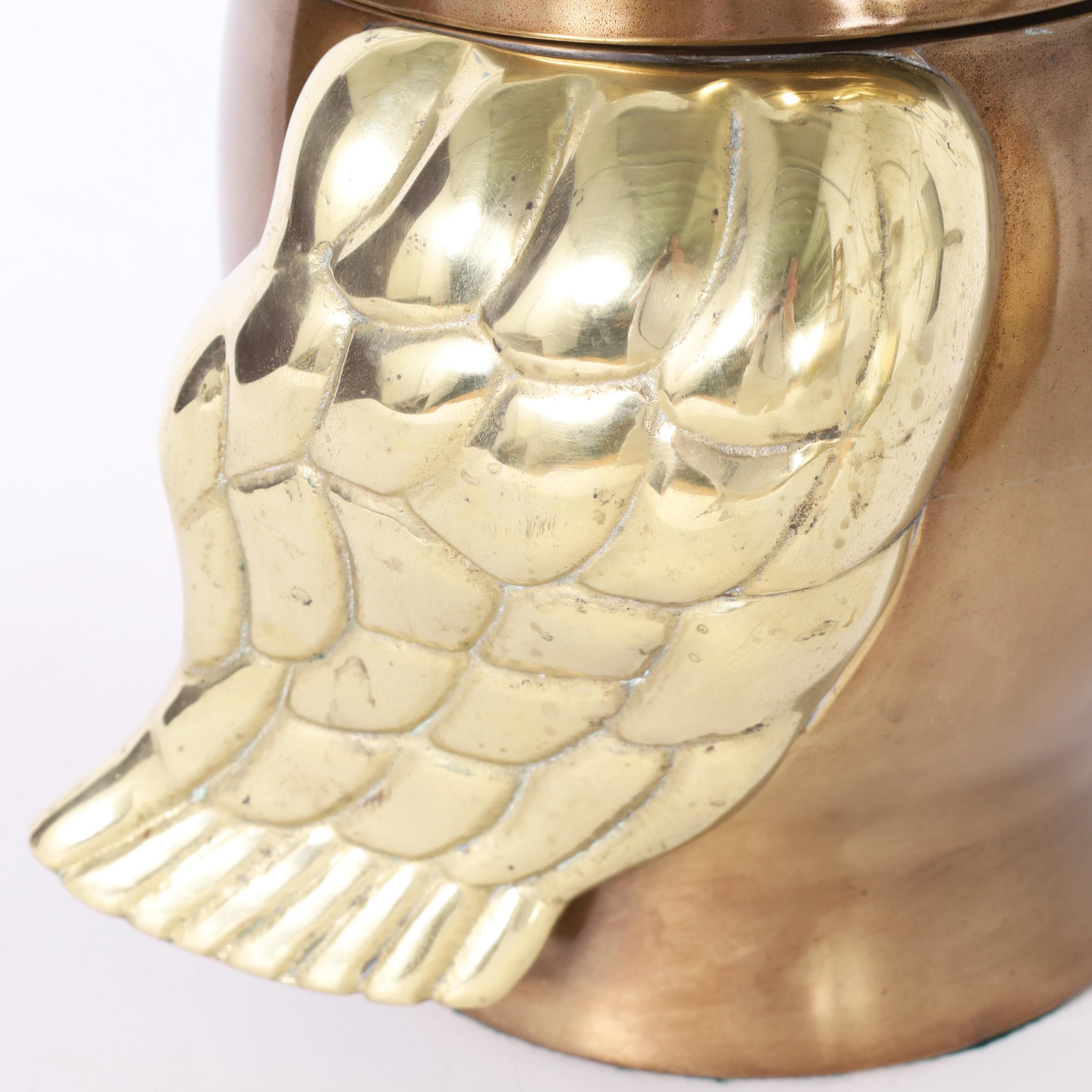 Silver Plate  Mid-Century Modernist Brass Owl Ice Bucket