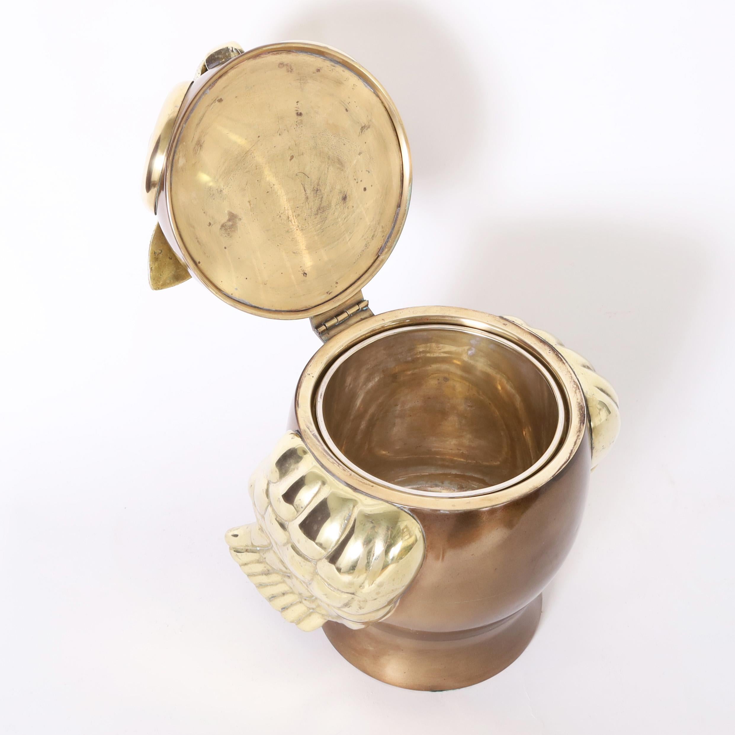  Mid-Century Modernist Brass Owl Ice Bucket 1