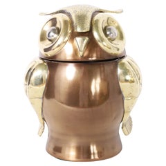 Vintage  Mid-Century Modernist Brass Owl Ice Bucket