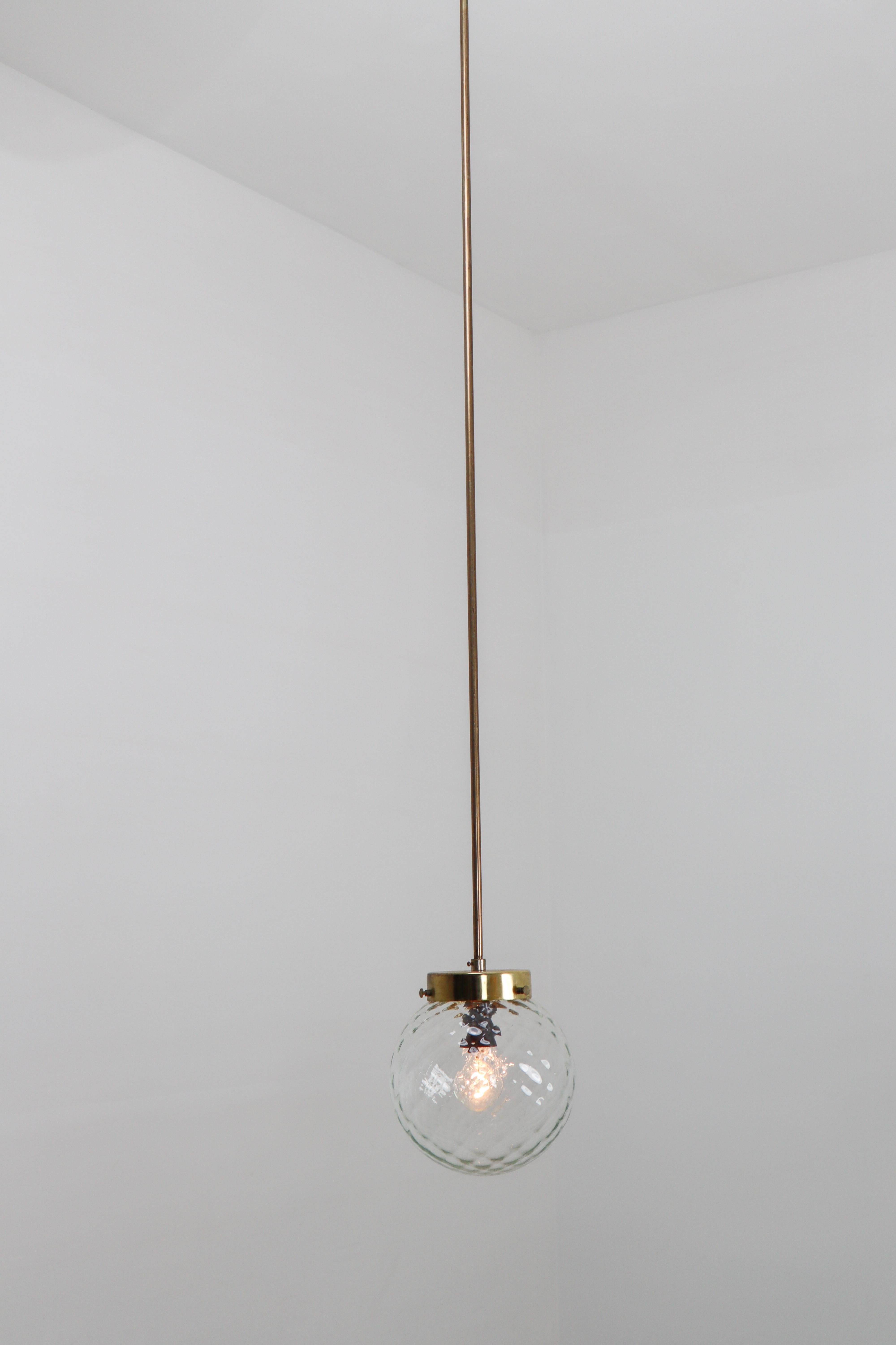 Mid-Century Modernist Brass Pendants Lights with Structure Glass, 1970s 3