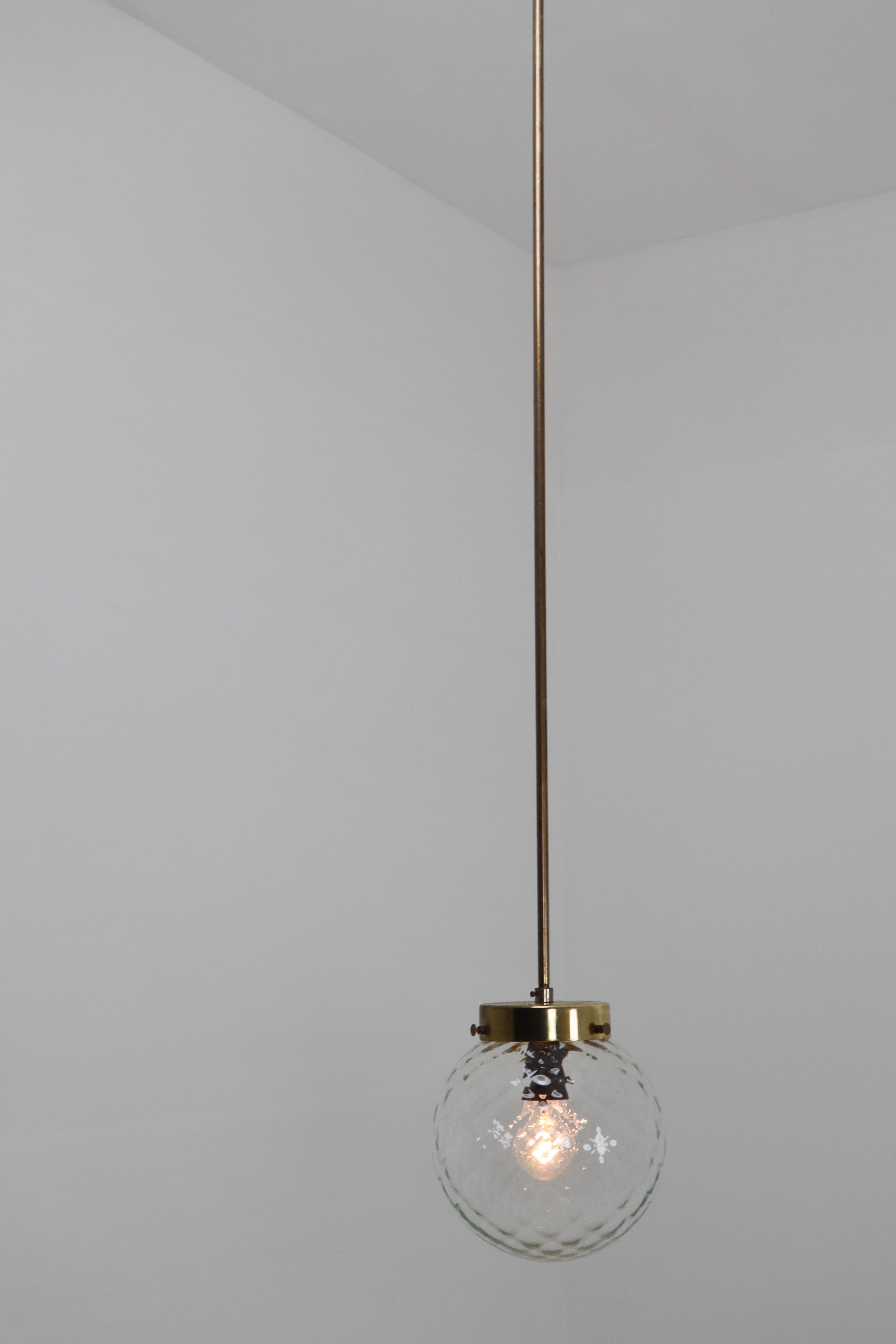 Mid-Century Modernist Brass Pendants Lights with Structure Glass, 1970s 4