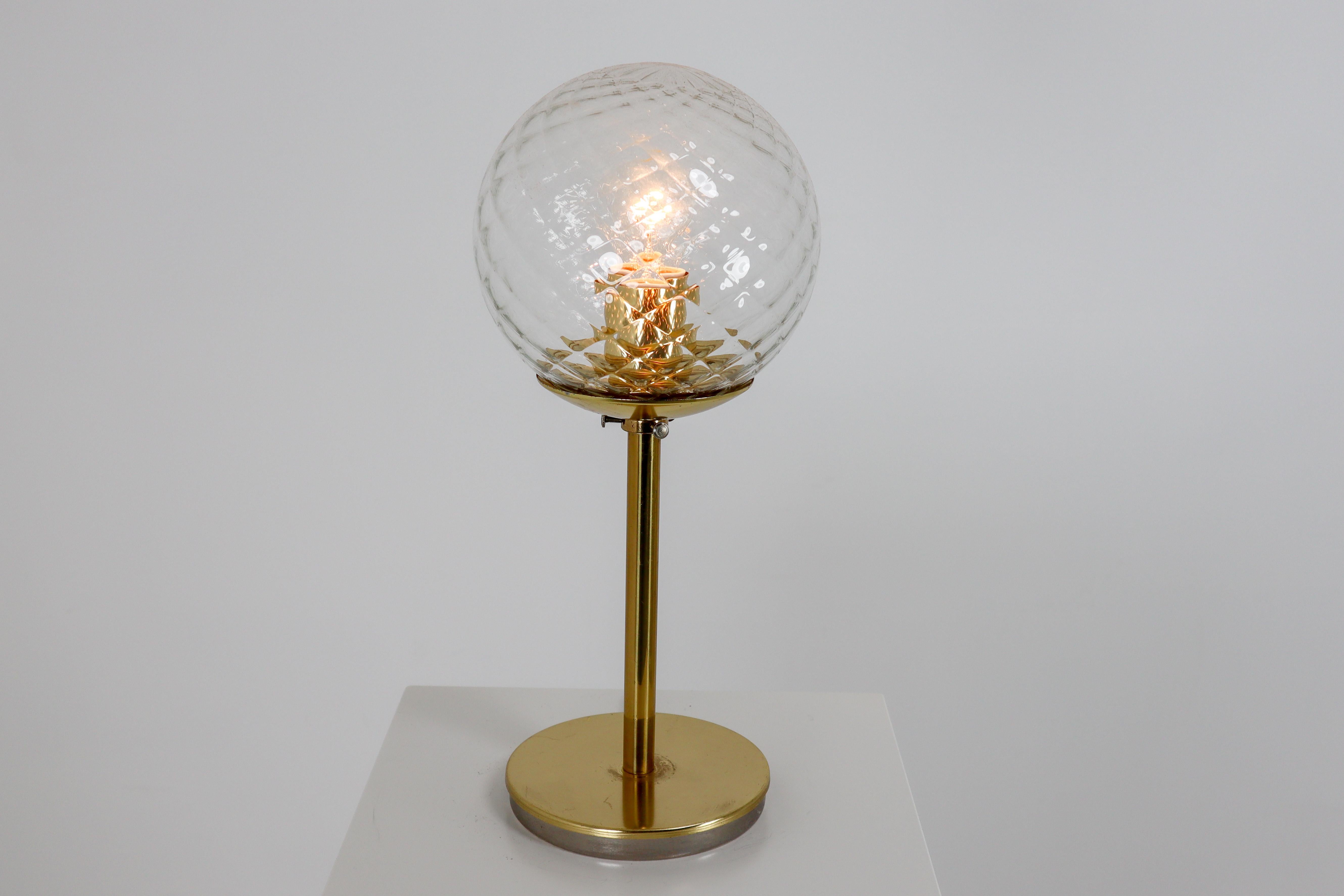 20th Century Mid-Century Modernist Brass Table Lamps with Structure Glass, 1970s For Sale