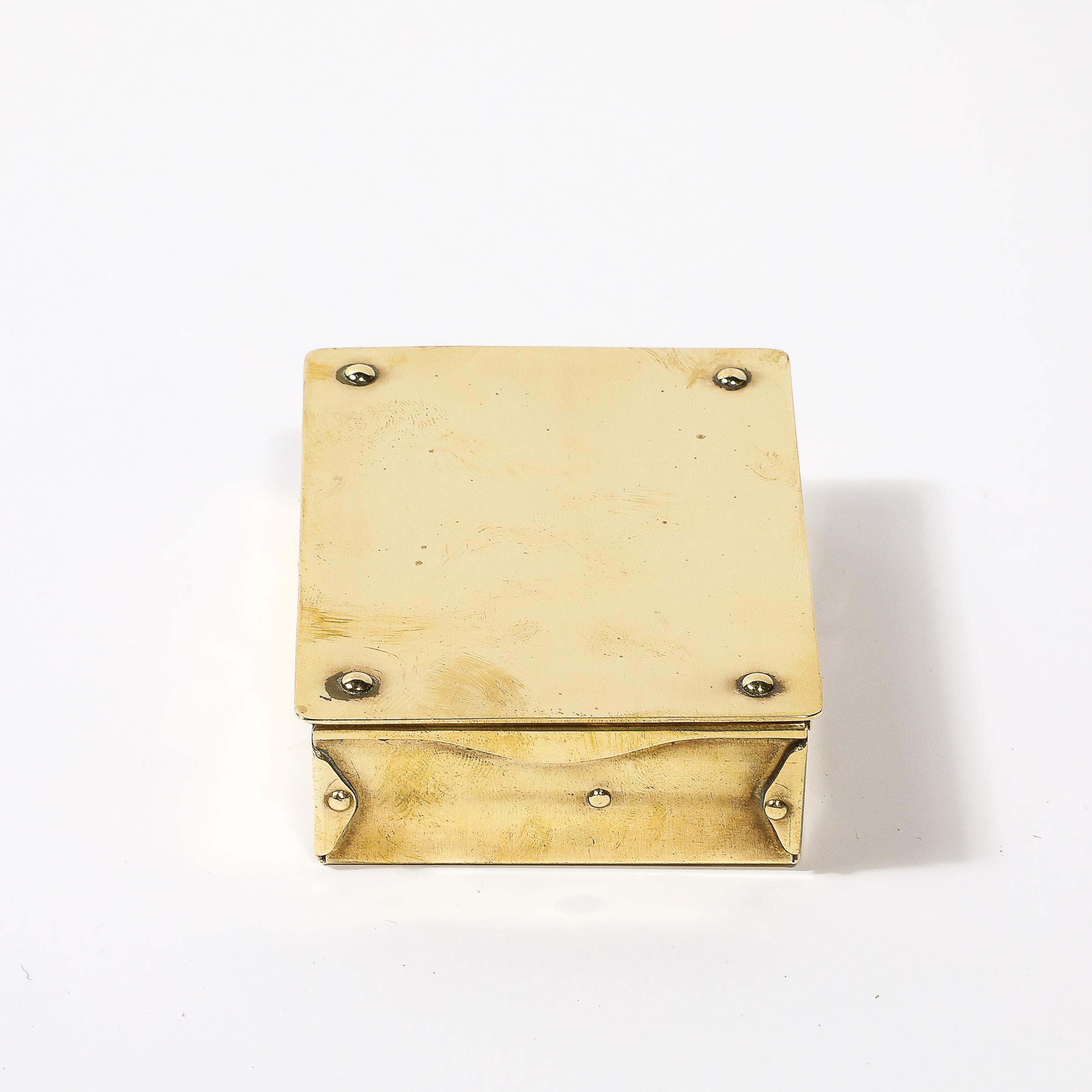 German Mid-Century Modernist Brass Trinket Box W/ Rivet Detailing