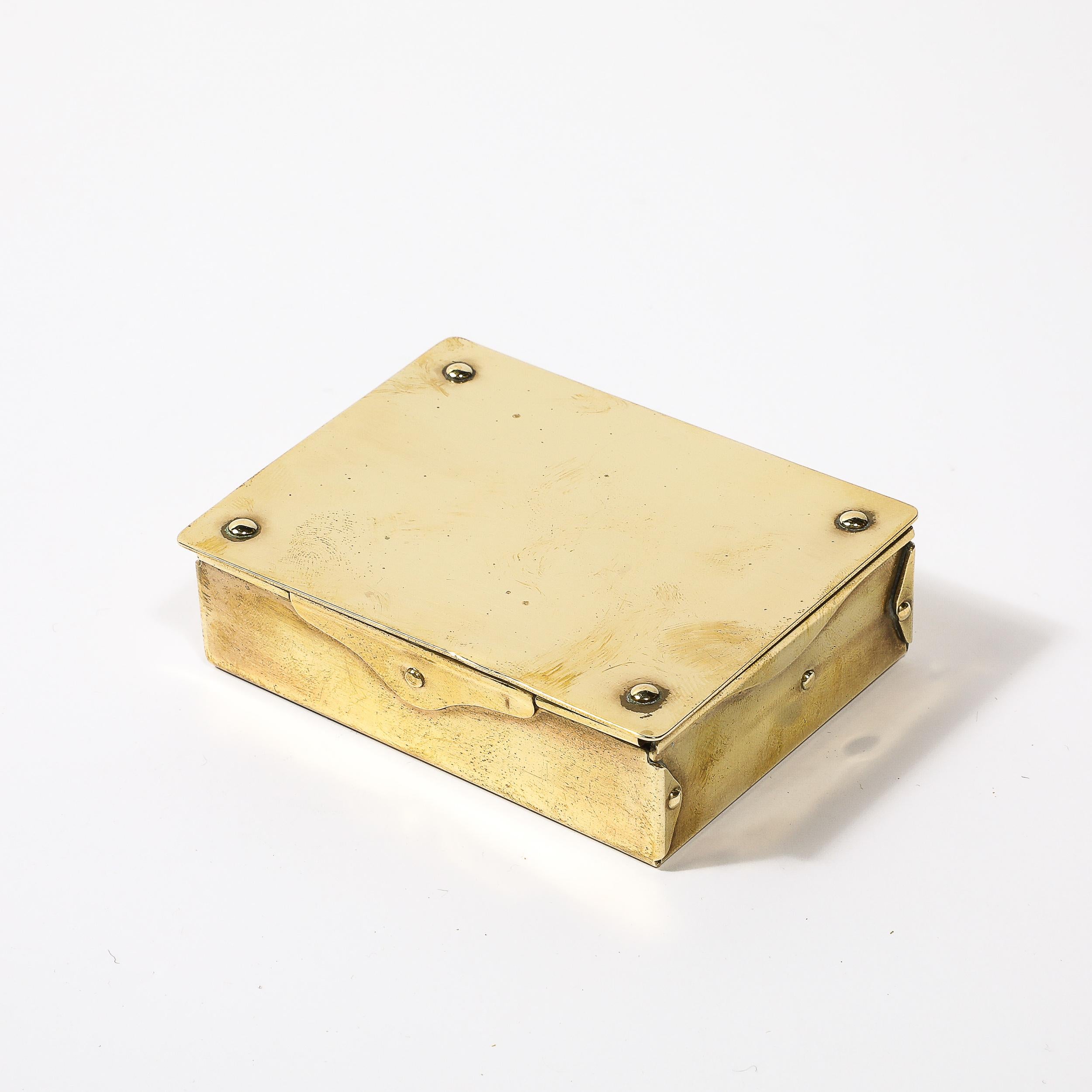 Mid-Century Modernist Brass Trinket Box W/ Rivet Detailing In Excellent Condition In New York, NY