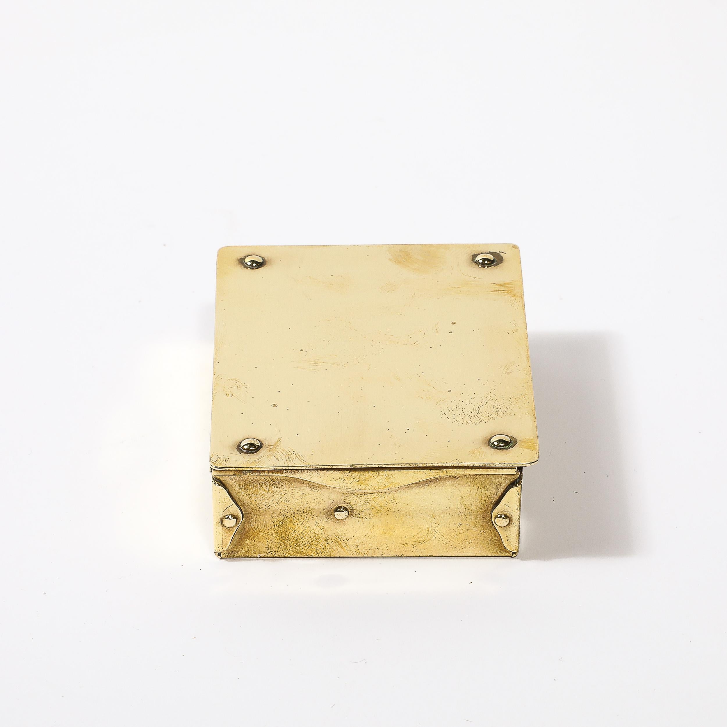 Mid-Century Modernist Brass Trinket Box W/ Rivet Detailing 2