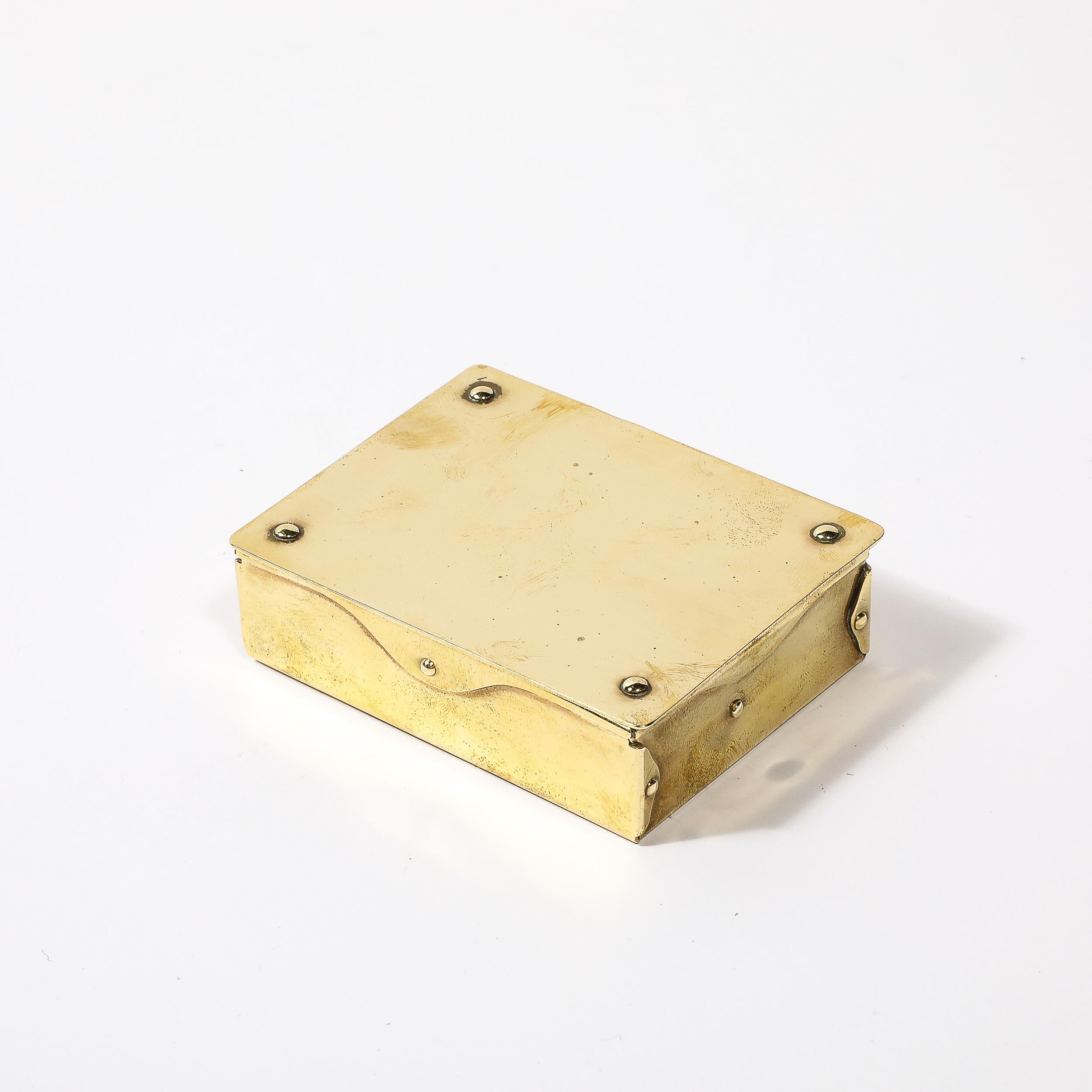 Mid-Century Modernist Brass Trinket Box W/ Rivet Detailing 3