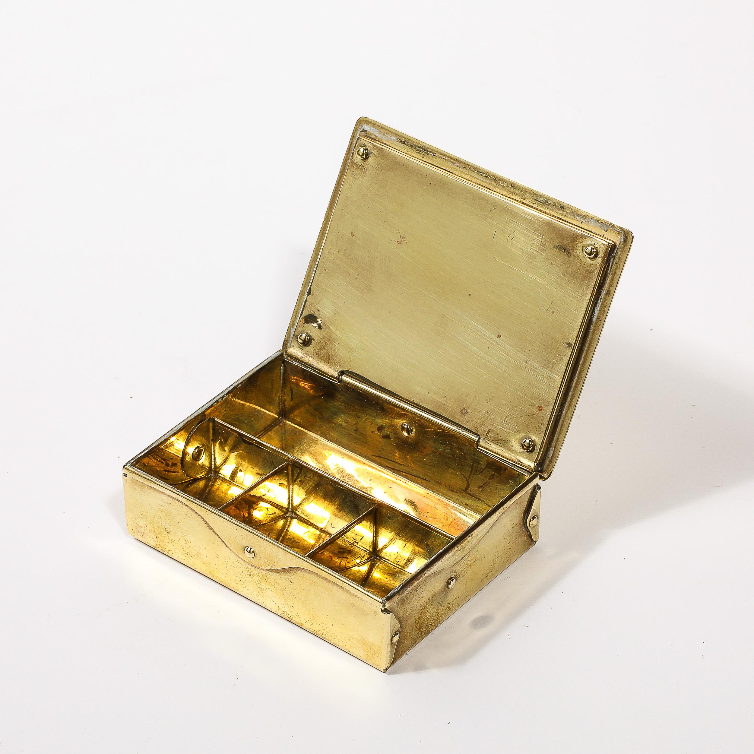 Mid-Century Modernist Brass Trinket Box W/ Rivet Detailing 4