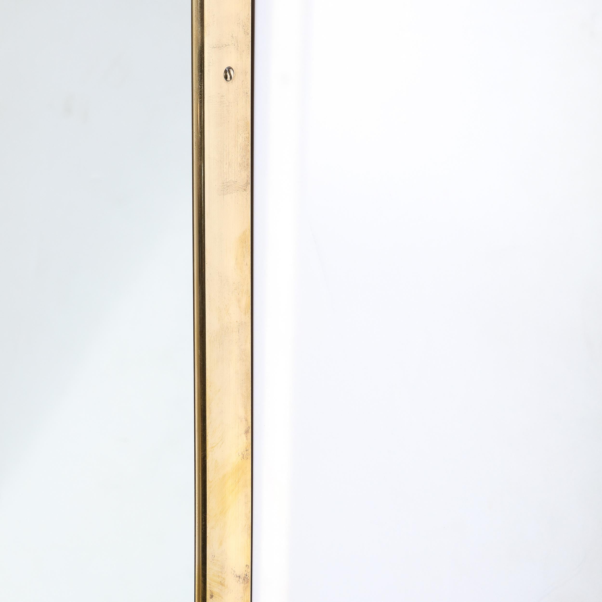 Polished Mid-Century Modernist Brass Wrapped Mirror W/ Rounded Arch Motif  For Sale
