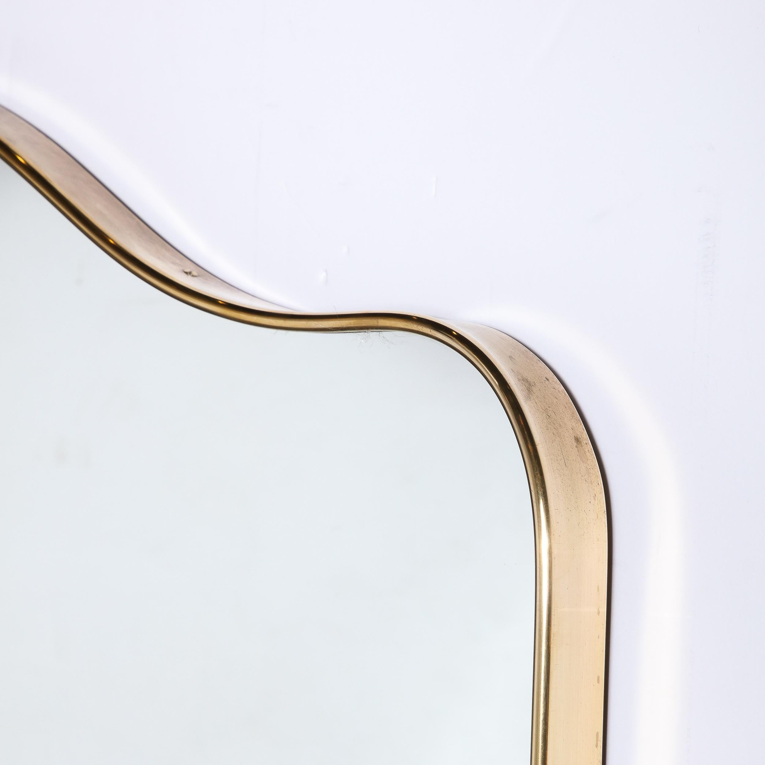 Mid-Century Modernist Brass Wrapped Mirror W/ Rounded Arch Motif  In Excellent Condition For Sale In New York, NY