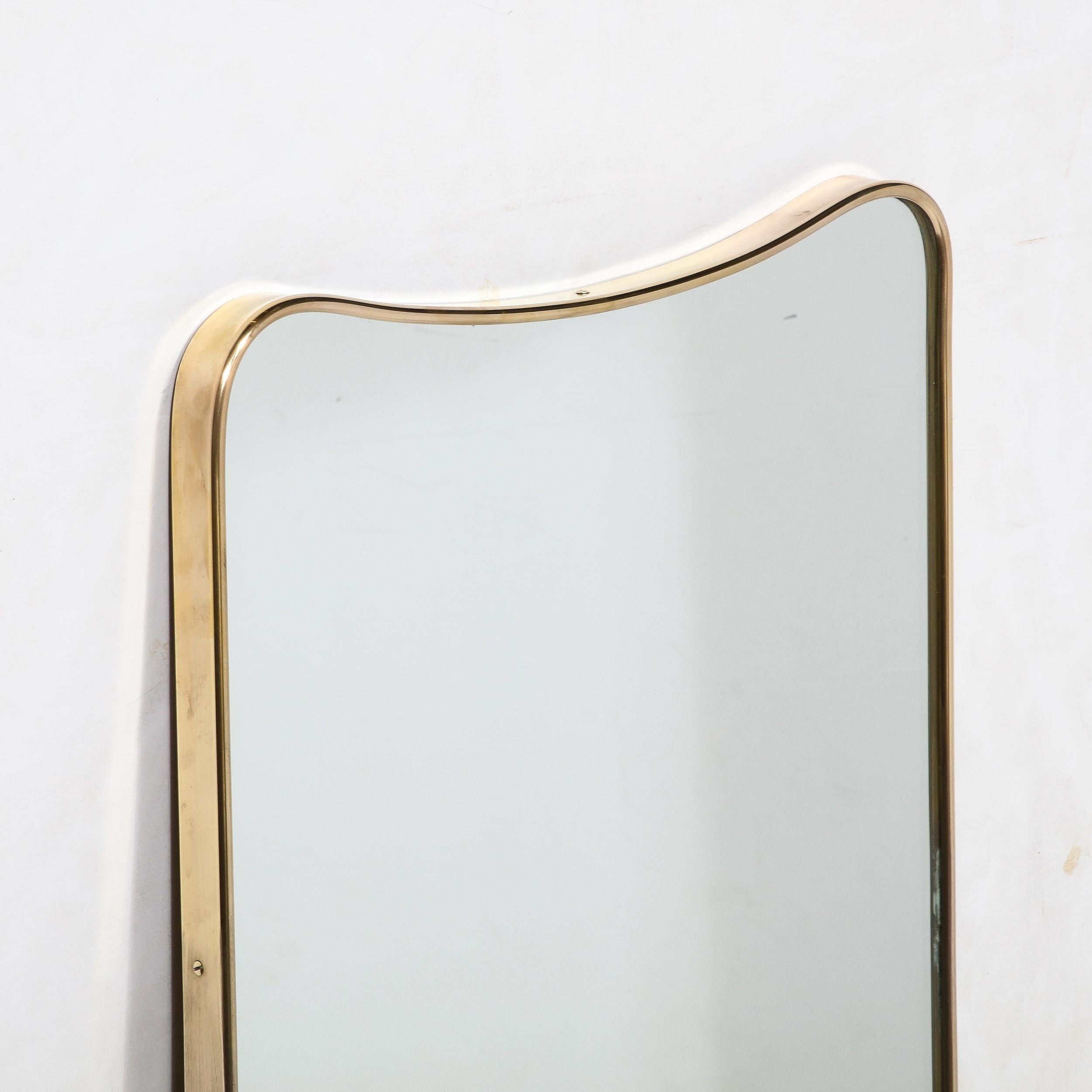 Italian Mid-Century Modernist Brass Wrapped Mirror with Rounded Top Detailing