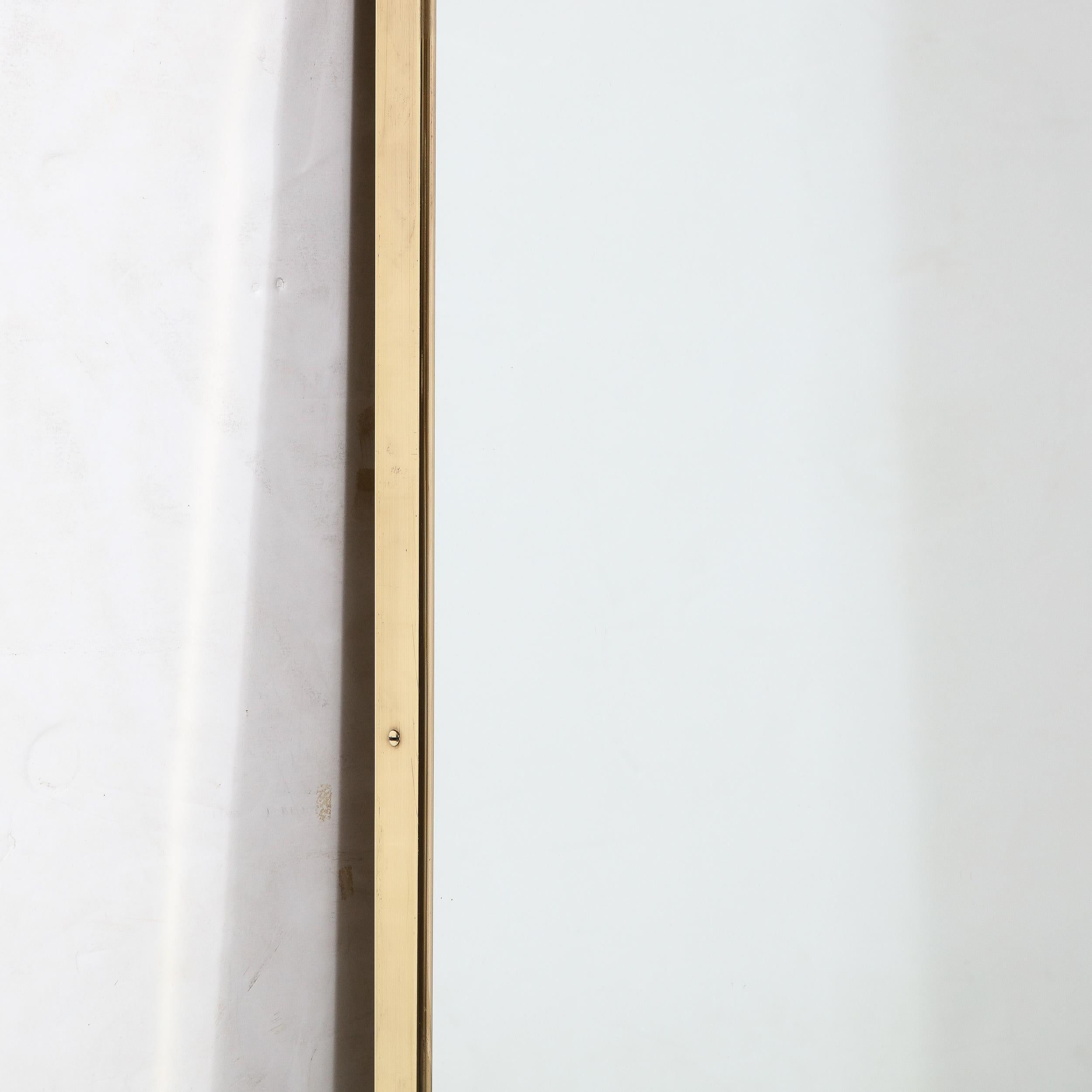 Mid-20th Century Mid-Century Modernist Brass Wrapped Mirror with Rounded Top Detailing