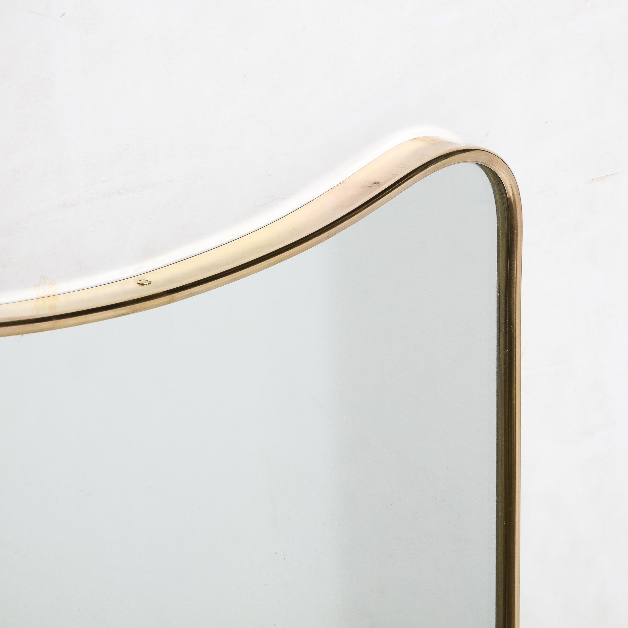 Mid-Century Modernist Brass Wrapped Mirror with Rounded Top Detailing 2