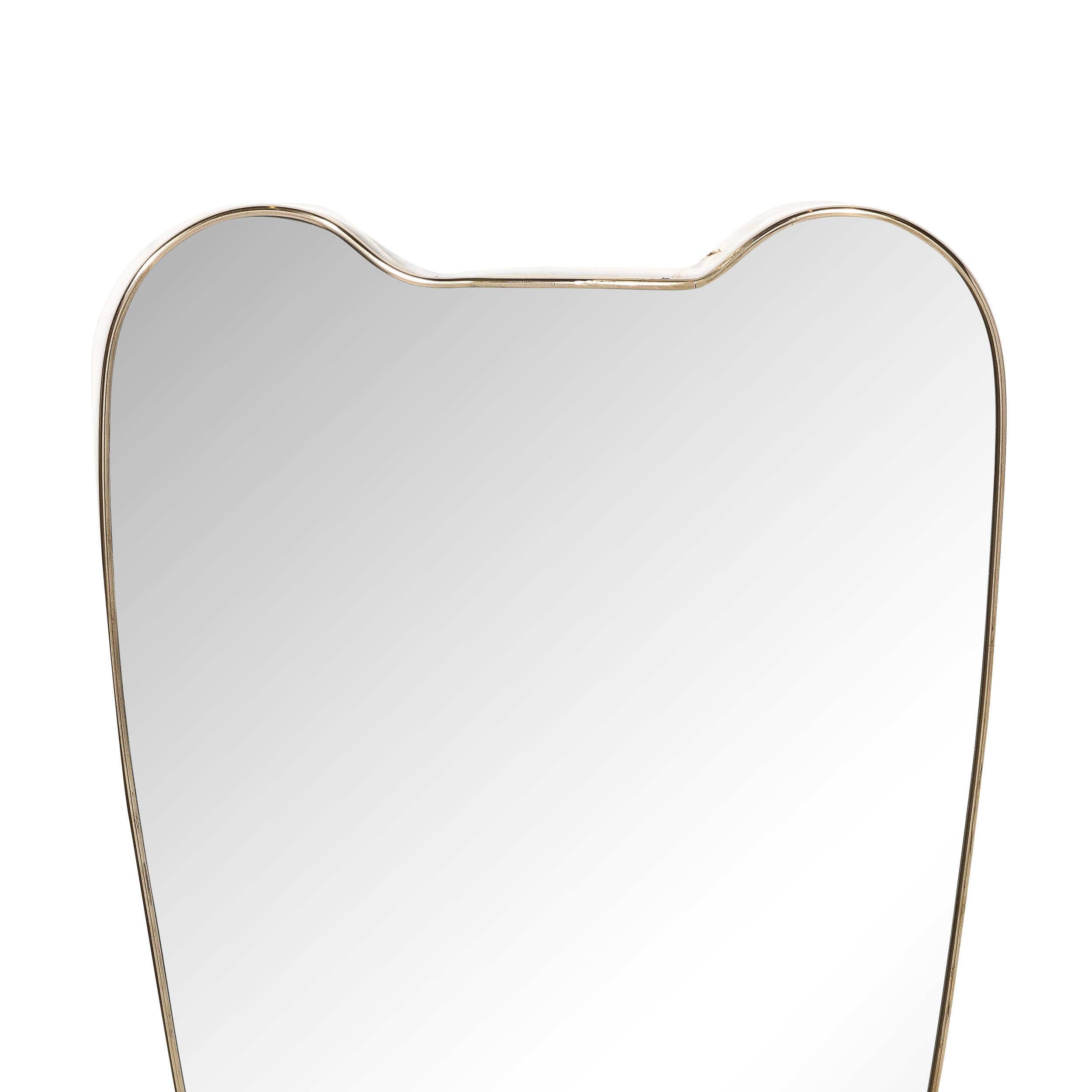 Italian Mid-Century Modernist Brass Wrapped Shield Form Mirror For Sale
