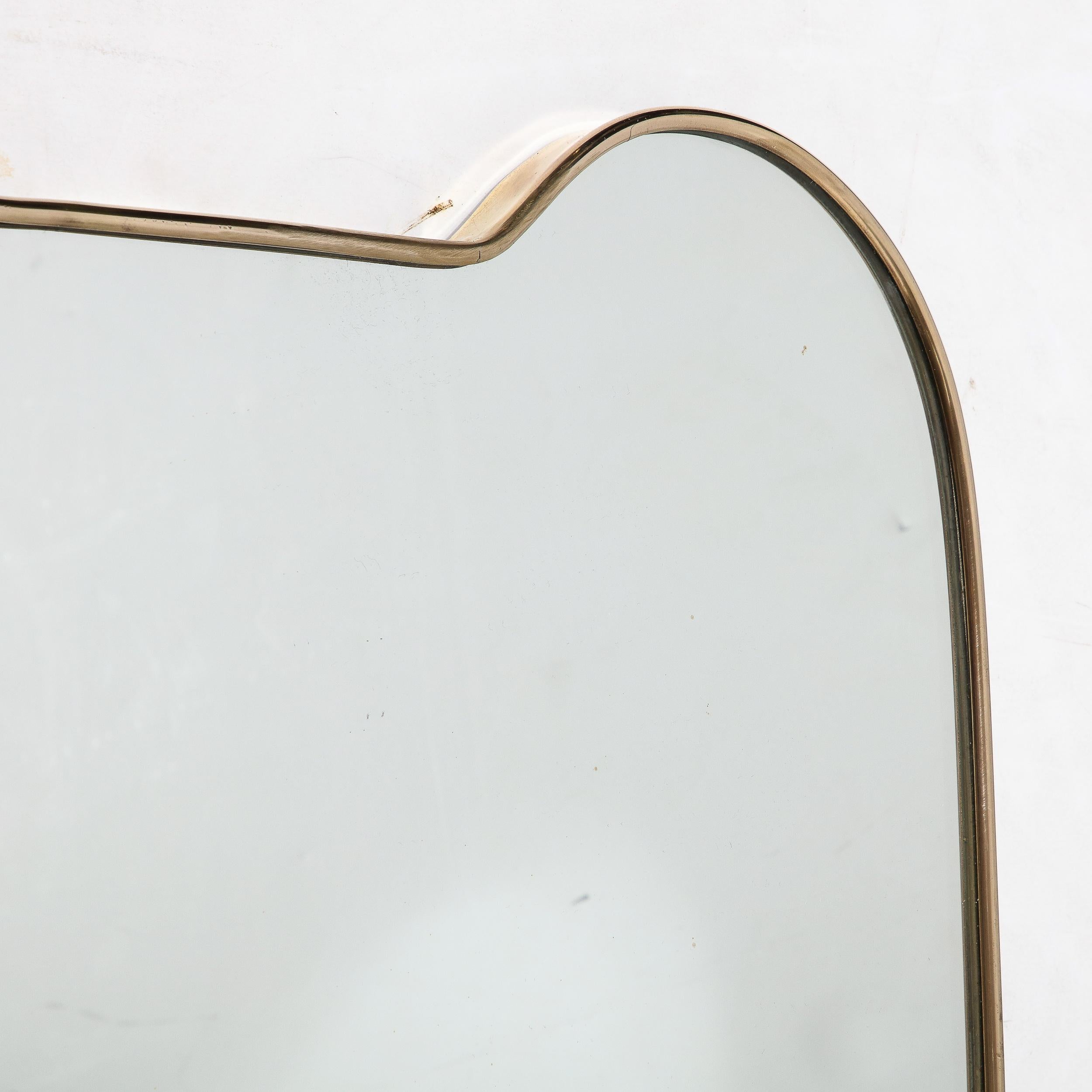 Mid-Century Modernist Brass Wrapped Shield Form Mirror For Sale 4