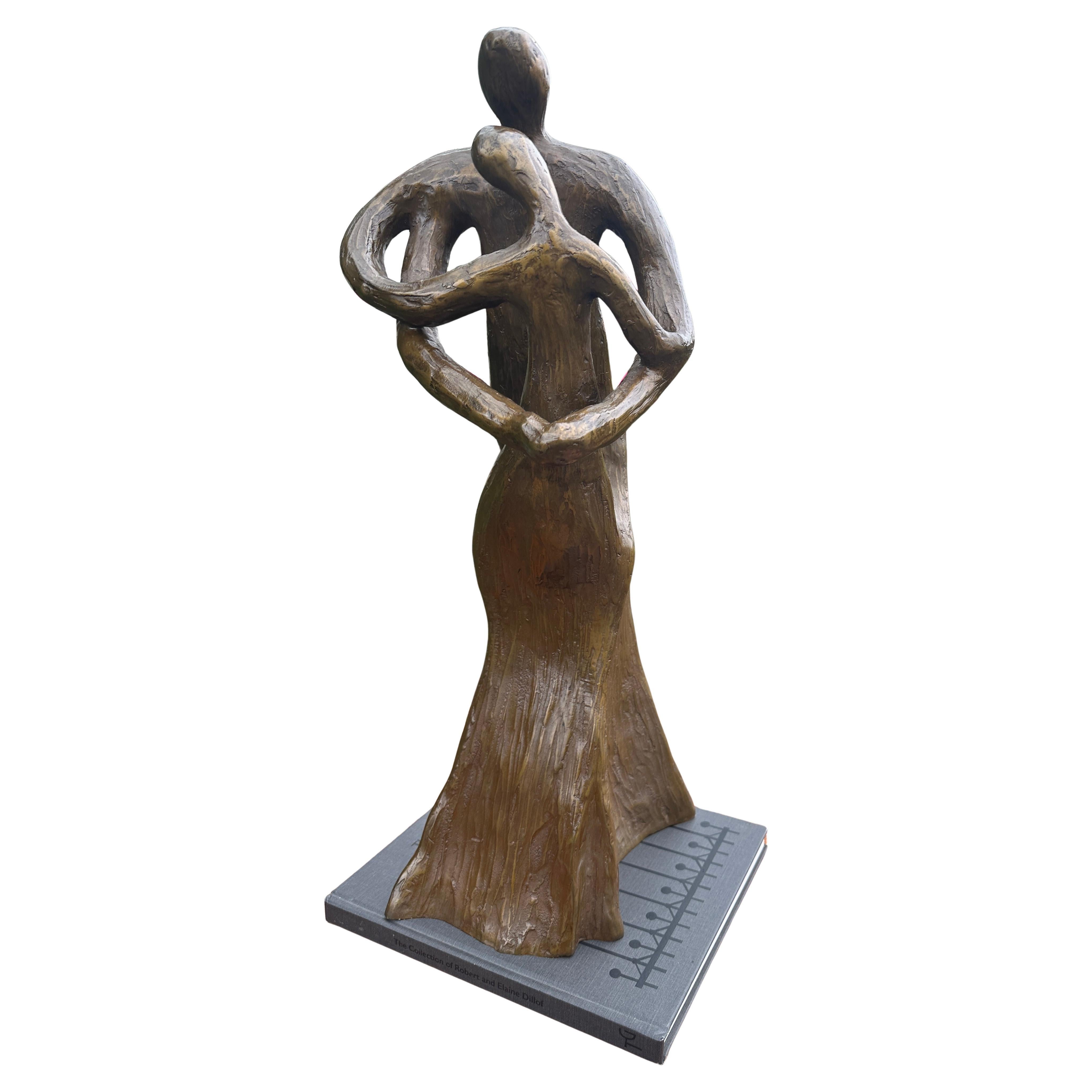 Bronzo modernista di metà secolo raffigurante una madre e un bambino - W8391