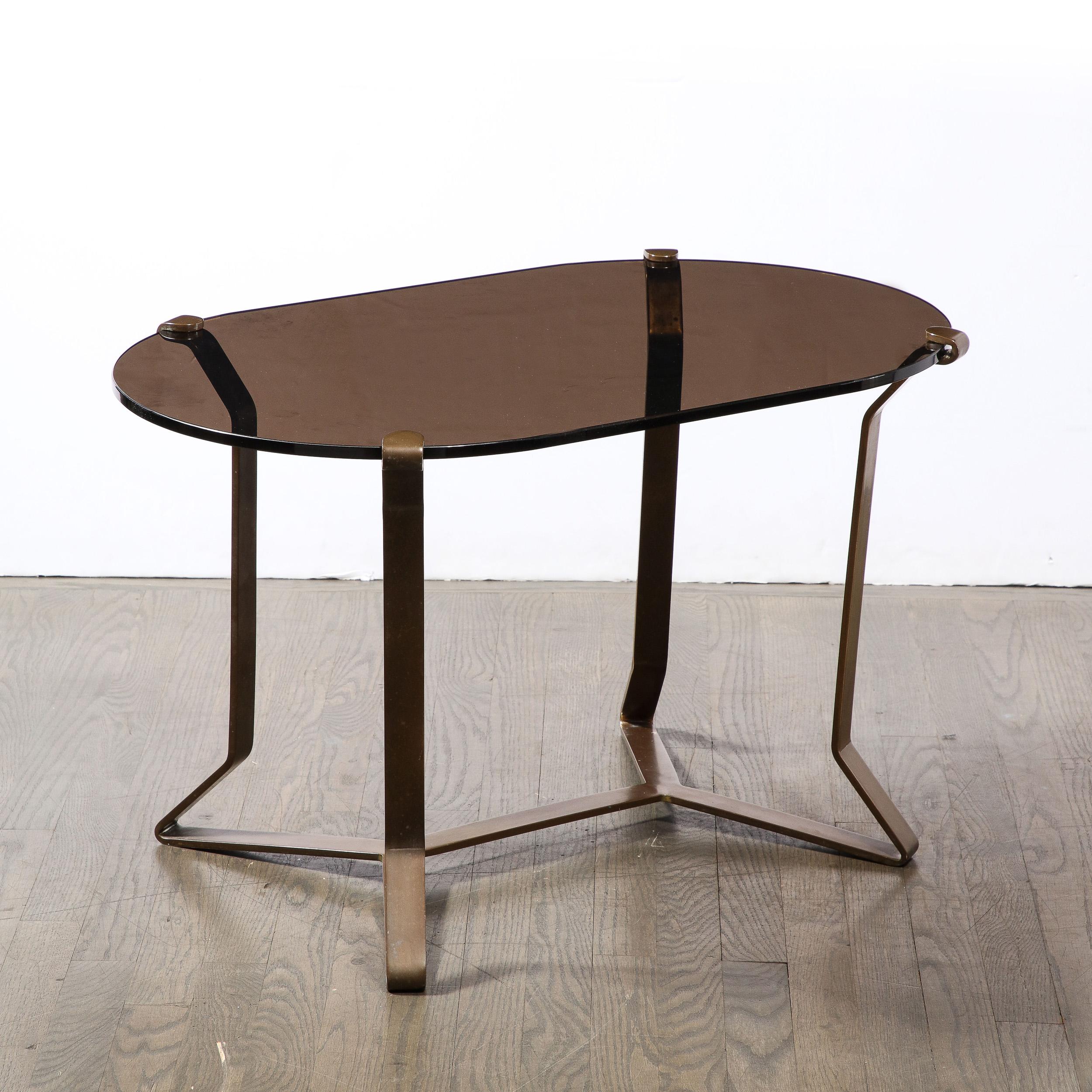 Mid-Century Modernist Bronze & Smoked Glass Cocktail / Occasional  Table  For Sale 8