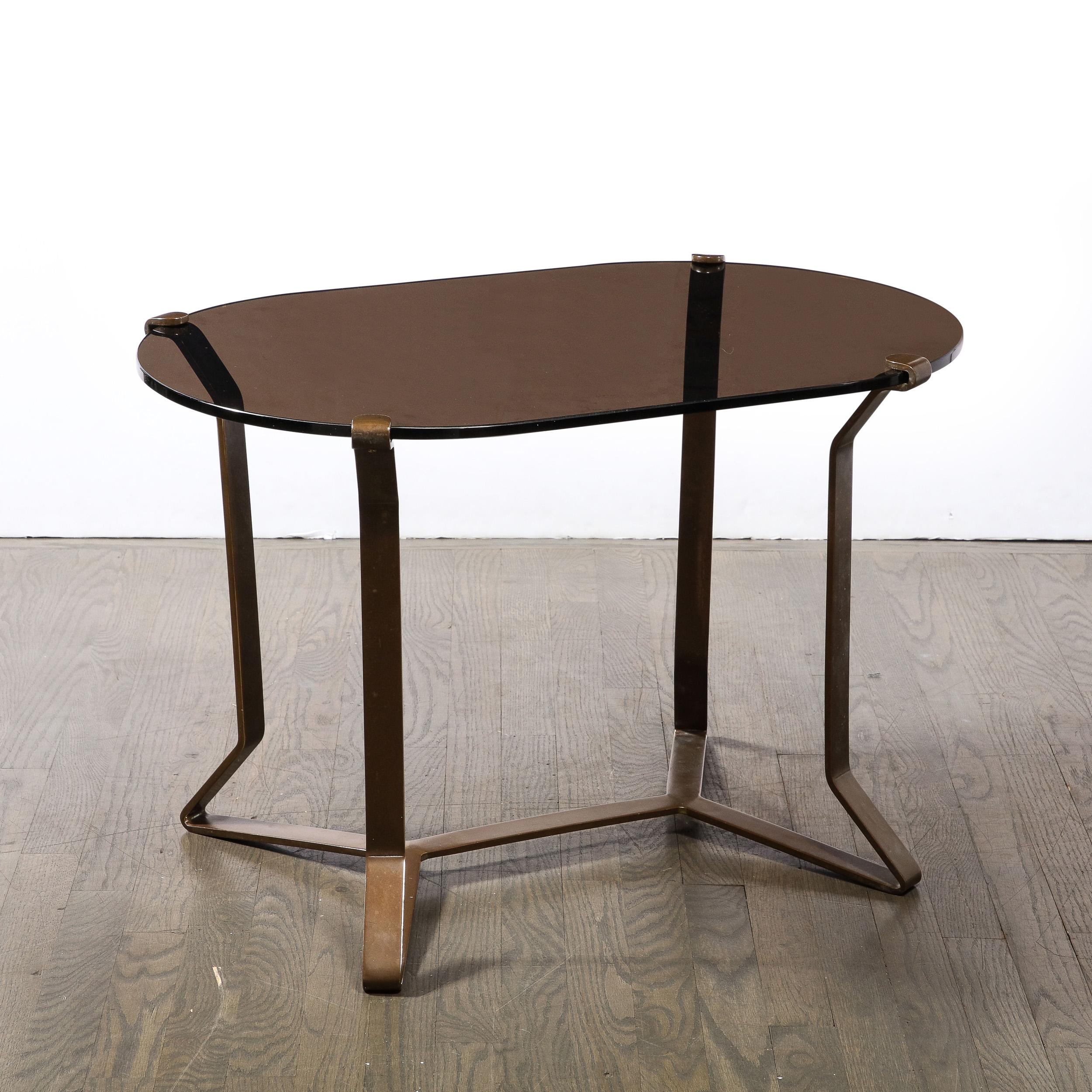 Mid-Century Modernist Bronze & Smoked Glass Cocktail / Occasional  Table  In Excellent Condition For Sale In New York, NY